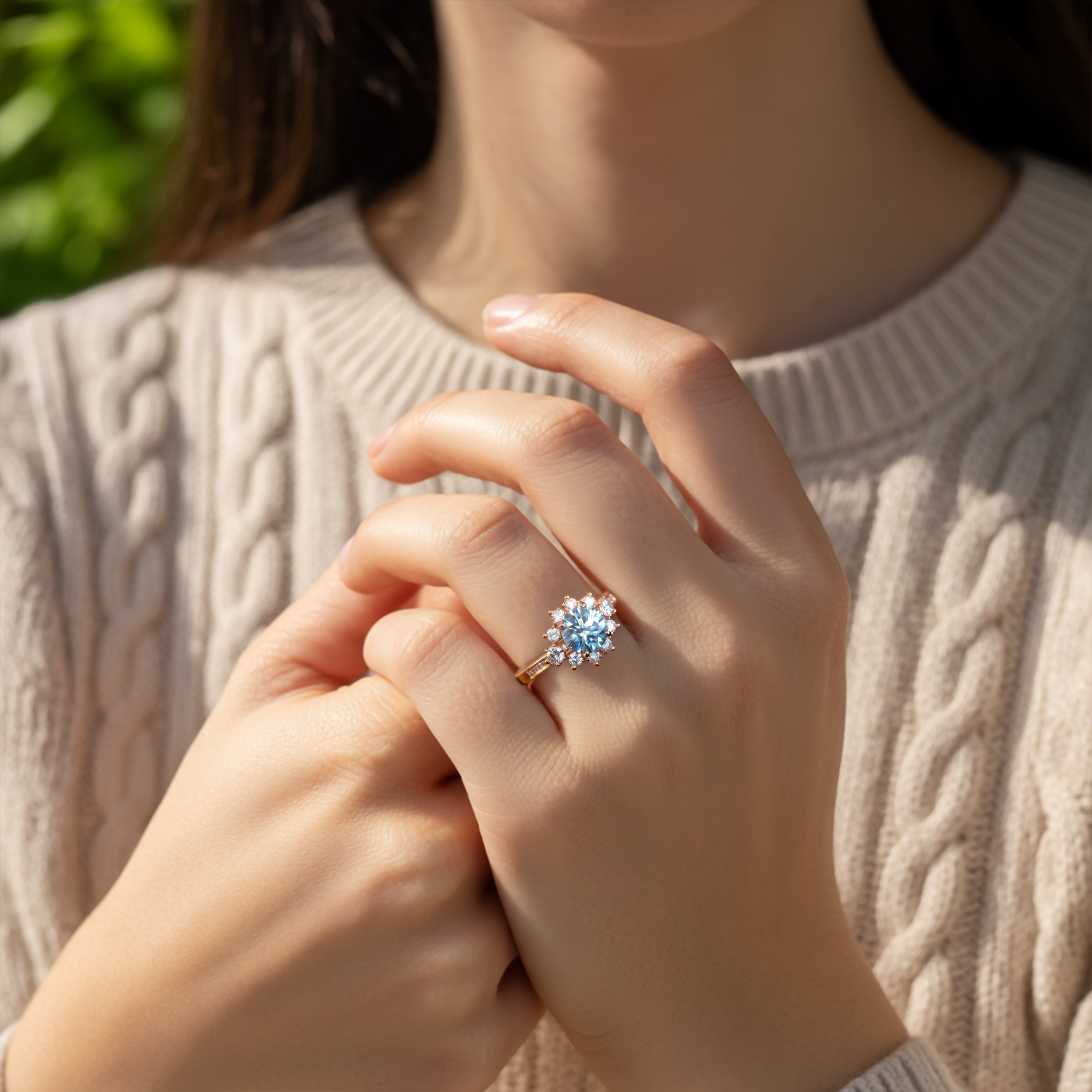 The Bethany 1.5 Carat Blue Moissanite Halo Ring
