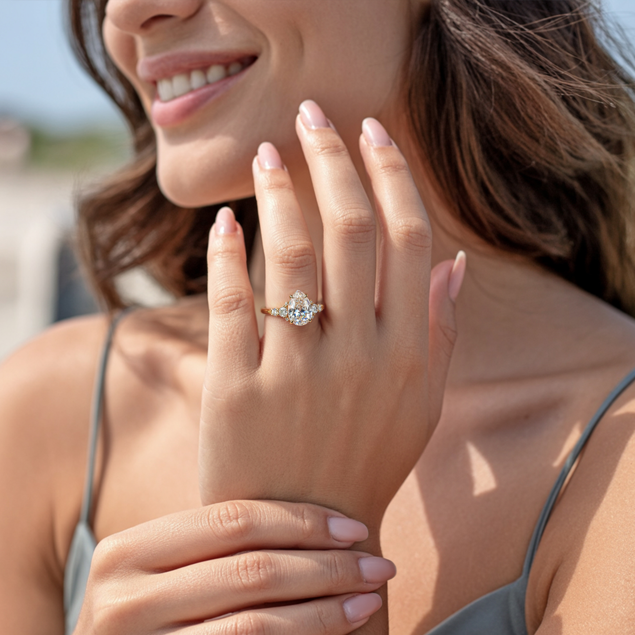 The Bella Jewel Pear Cut Moissanite Ring