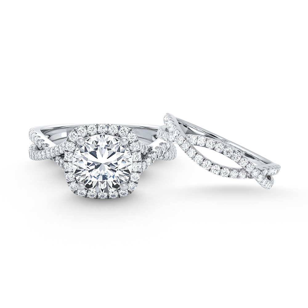 Ensemble alliance et bague de fiançailles, diamants taille brillant, 2 pièces