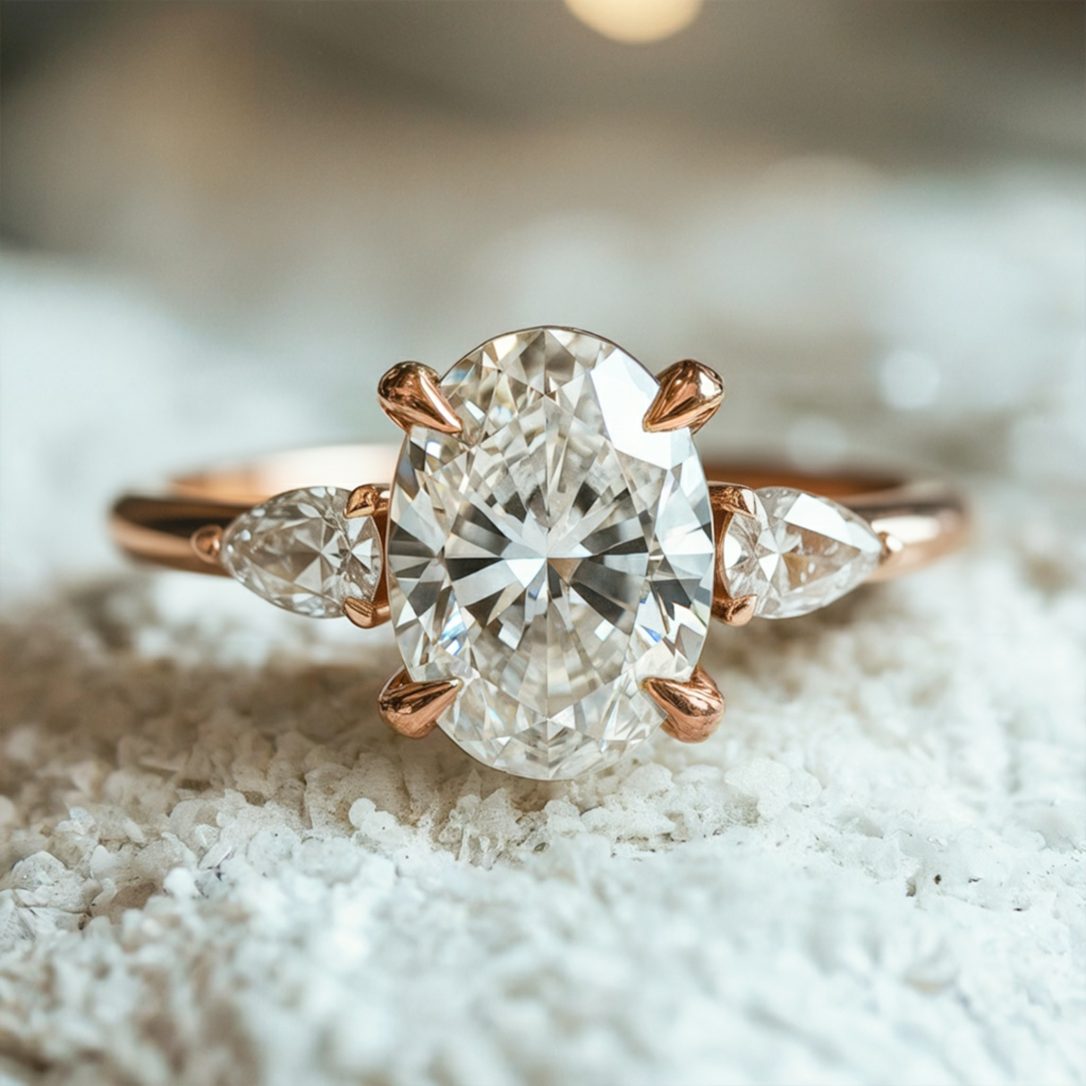 Der Celestine – Drei-Stein-Moissanit-Ring