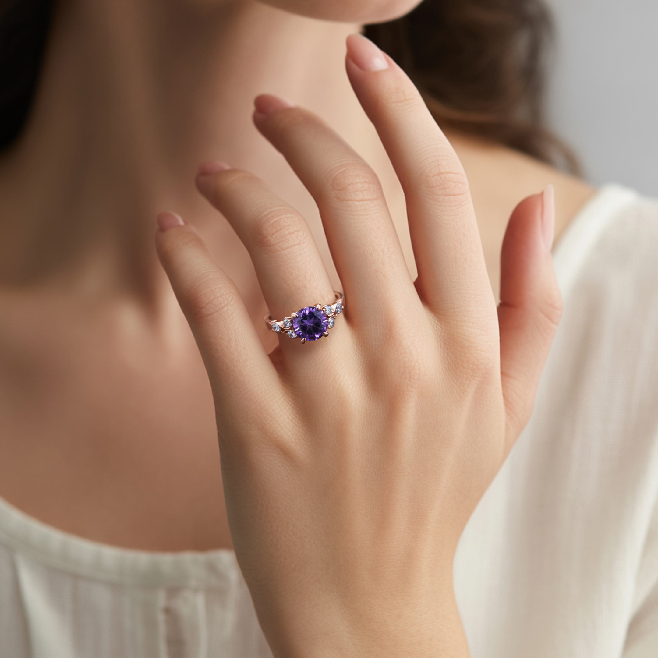 The Katalina 1.5CT Round Cut Purple Moissanite Ring