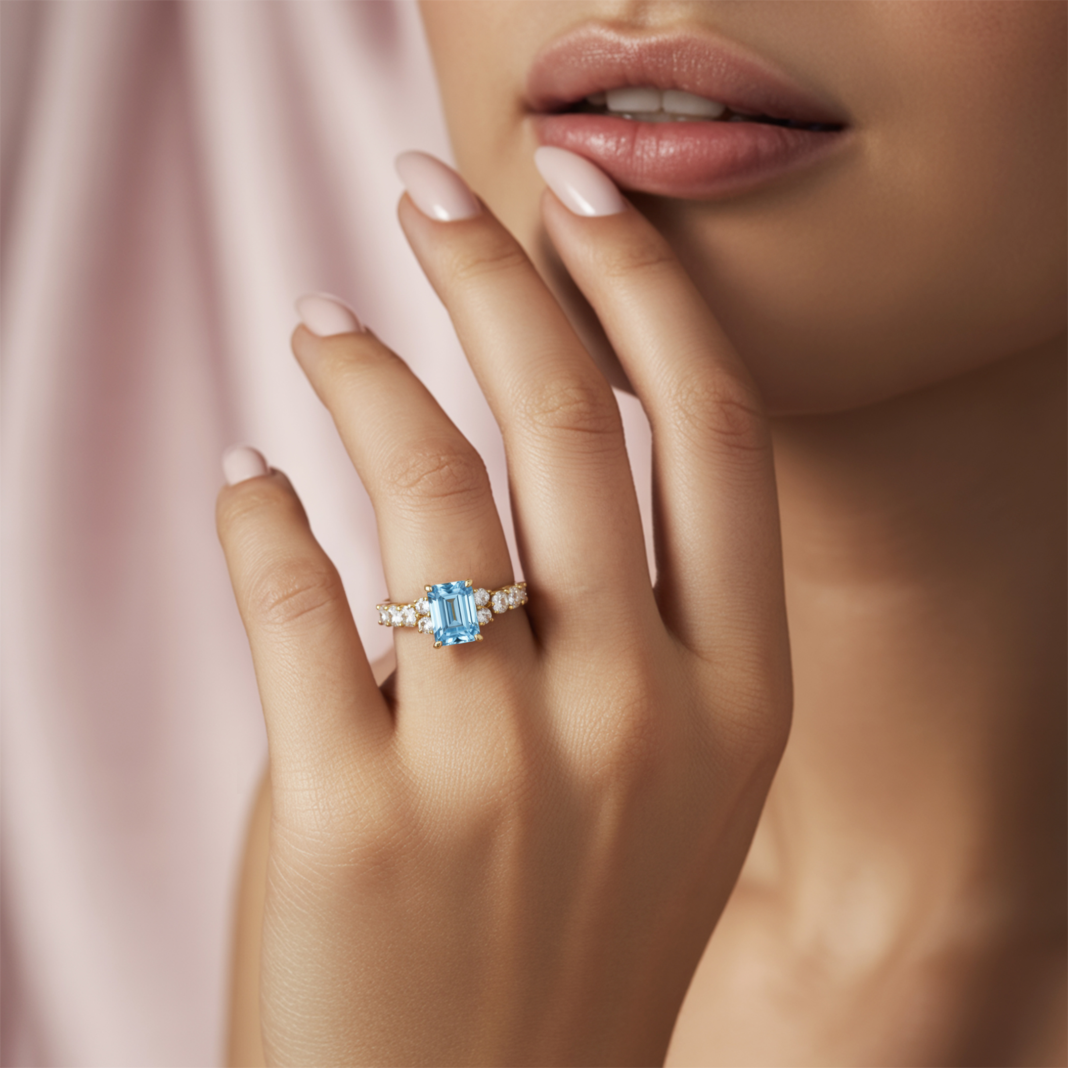 The Adelina Rae 2CT Emerald Cut Blue Moissanite Ring