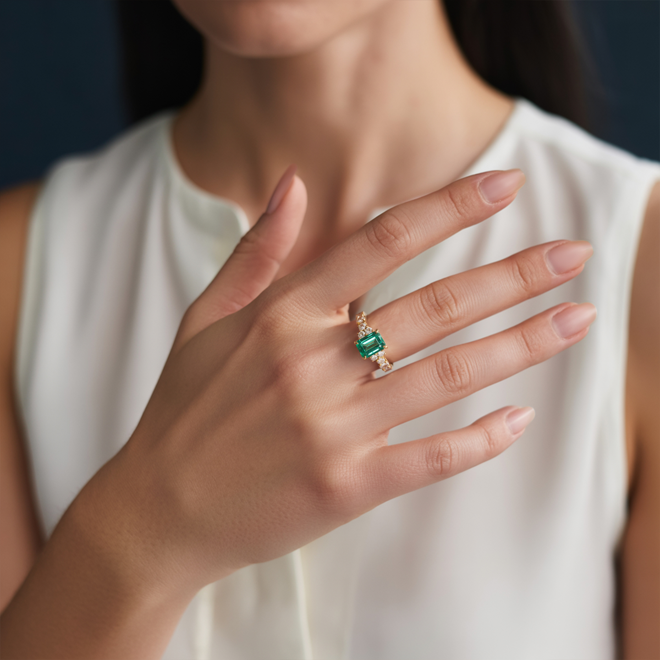 The Adelina Rae 2CT Emerald Cut Green Moissanite Ring
