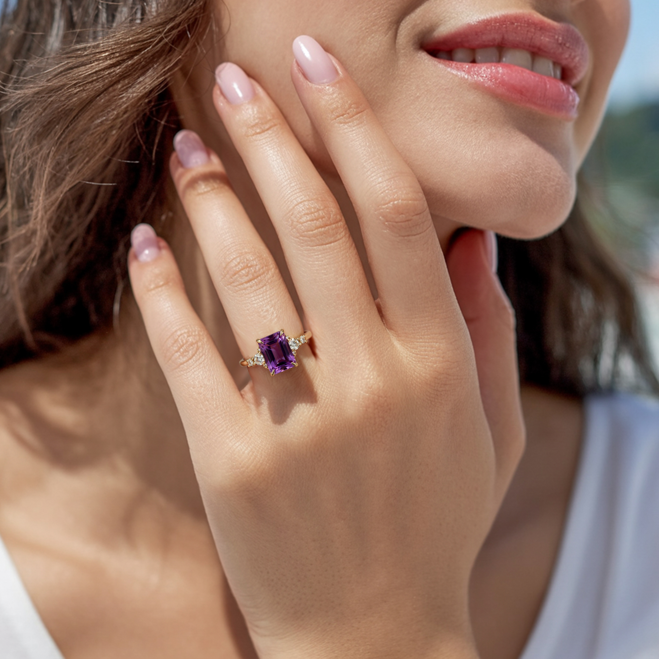 The Bella Jewel 3CT Emerald Cut Purple Moissanite Ring