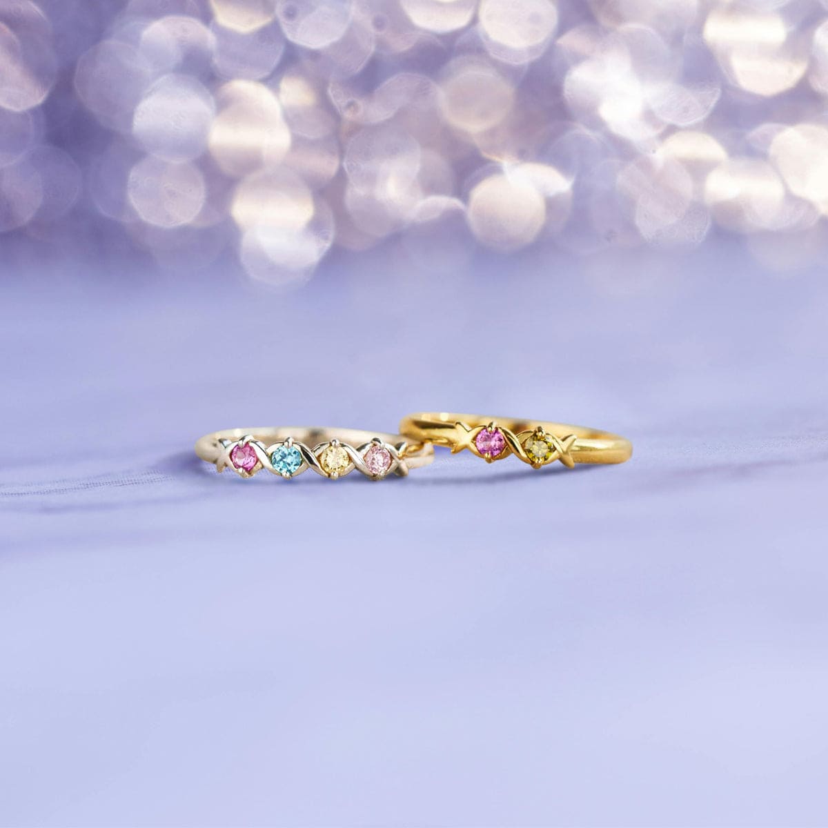 Personalisierter Croissant-Ring mit Geburtssteinen für die Familie – S925 Sterling Silber