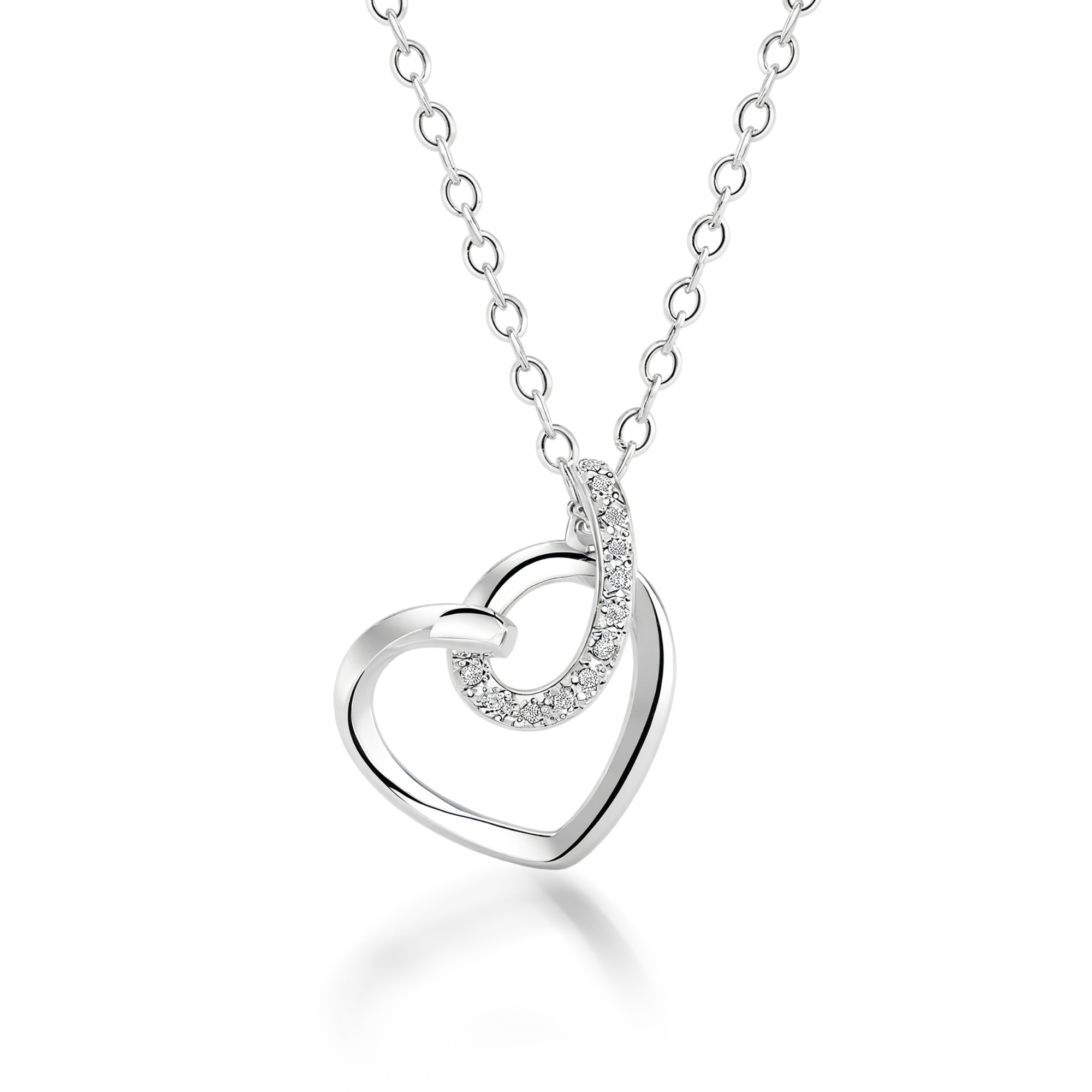 Halskette mit geneigtem Herz und Diamantpavé