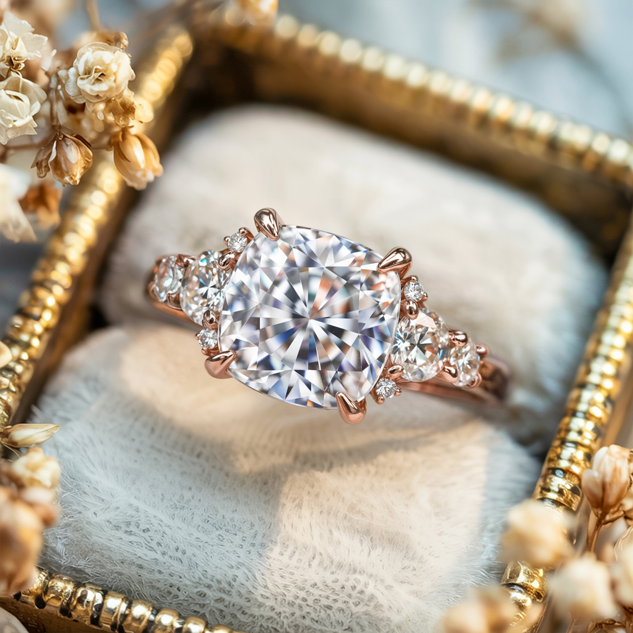 The Bella Jewel Cushion Cut Moissanite Ring