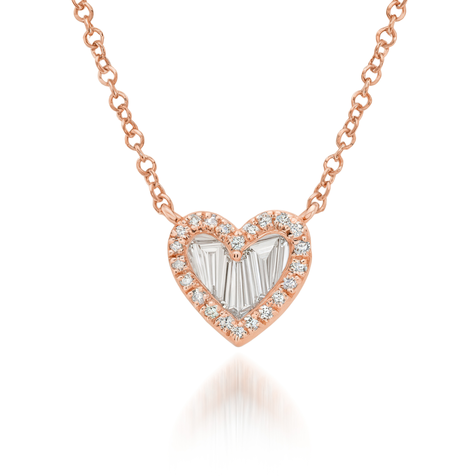 Collier cœur avec diamants taille baguette