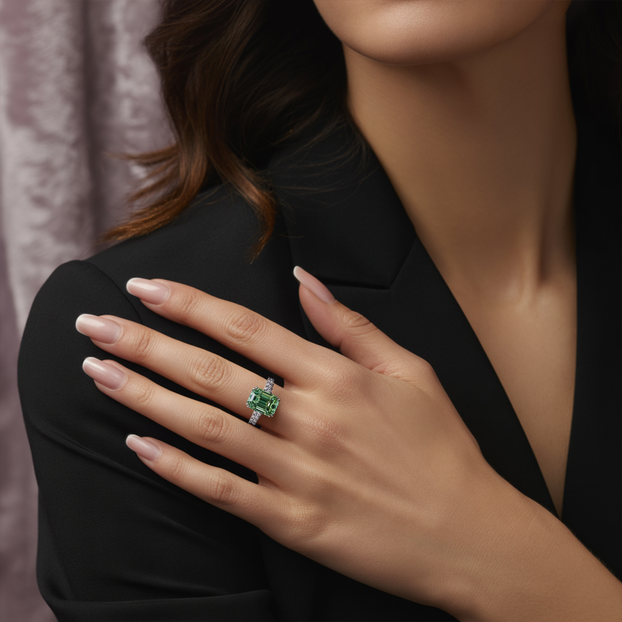 The Camilla - Green Moissanite Ring