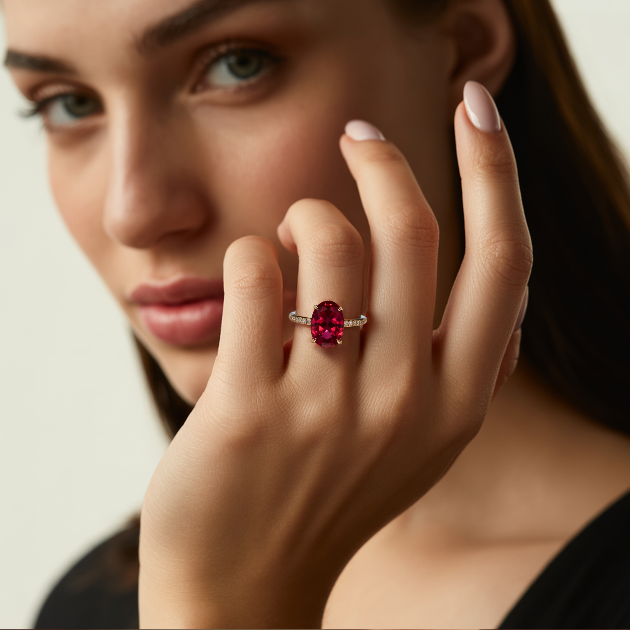 Der Opalin-Rot-Moissanit-Ring