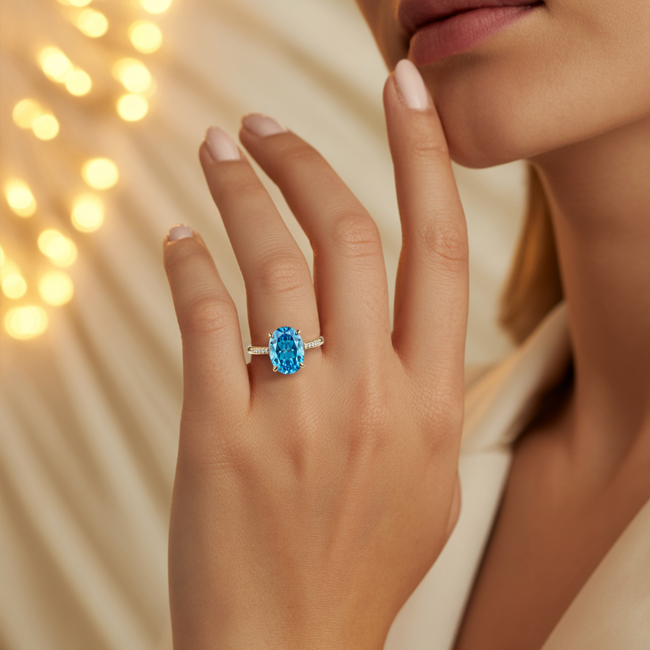 Der Opalin-Blau-Moissanit-Ring