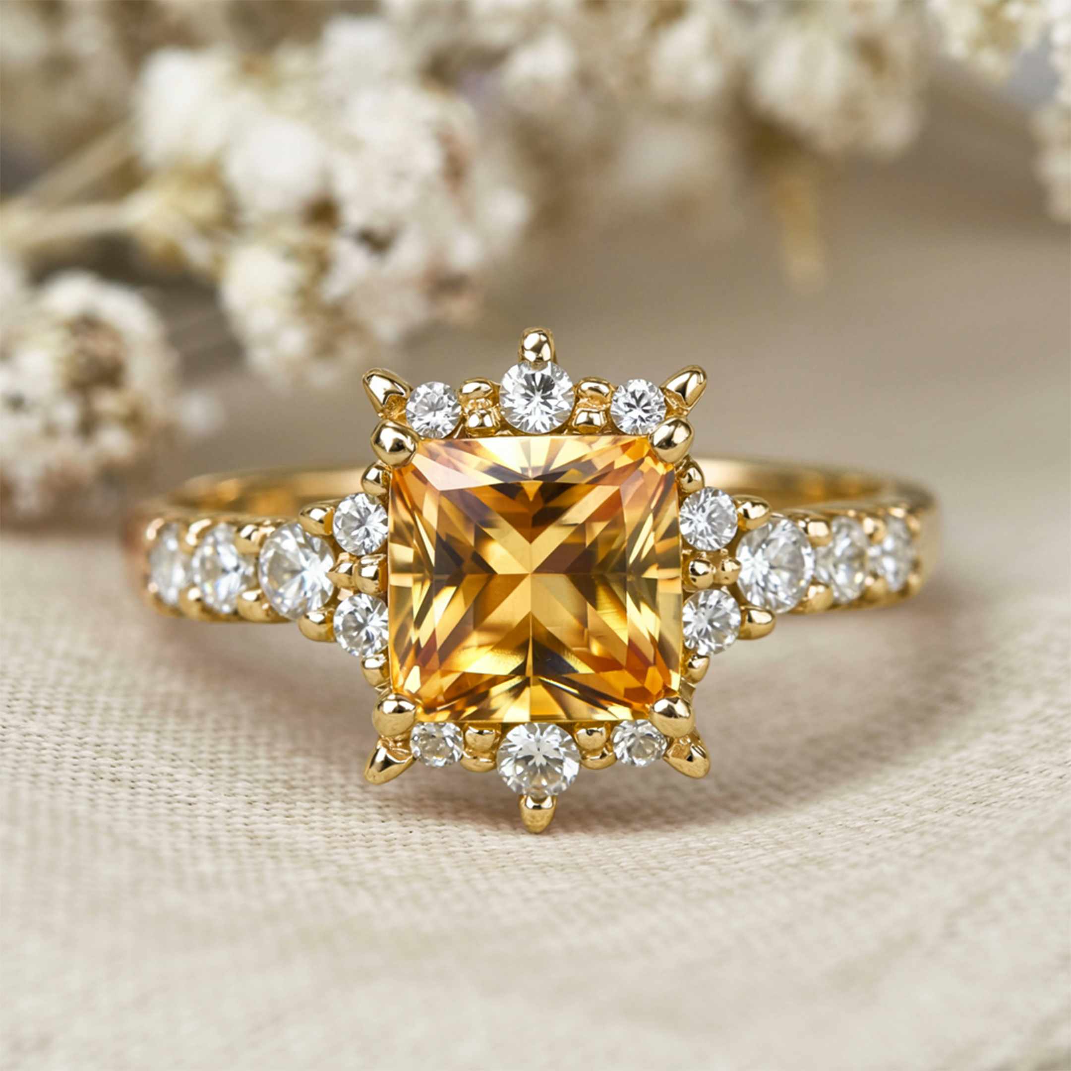 The Caterina 1CT Princess Cut Yellow Moissanite Ring
