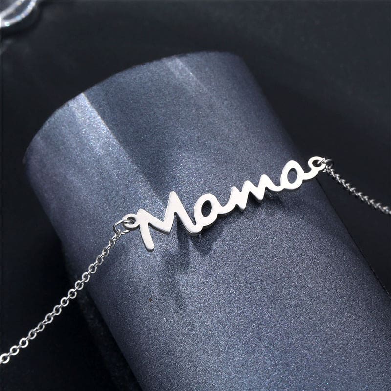 Halskette mit Anhänger „Mama Script“ – Edelstahl