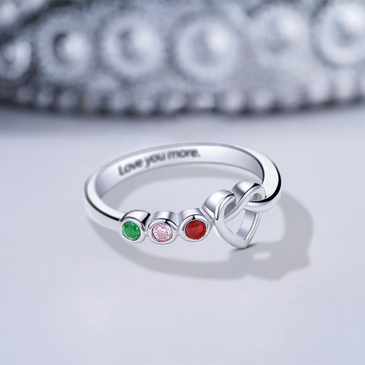 Personalisierter Ring mit Geburtssteinen für die Familie „Love You More“ – S925 Sterling Silber