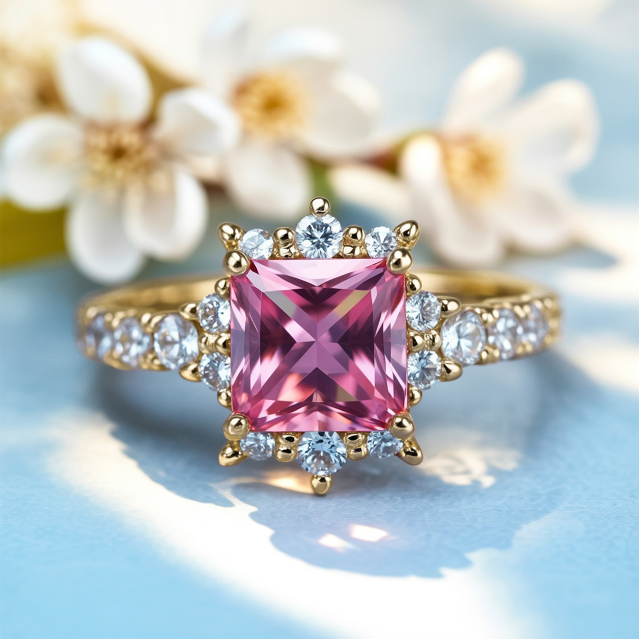 The Caterina 1CT Princess Cut Pink Moissanite Ring