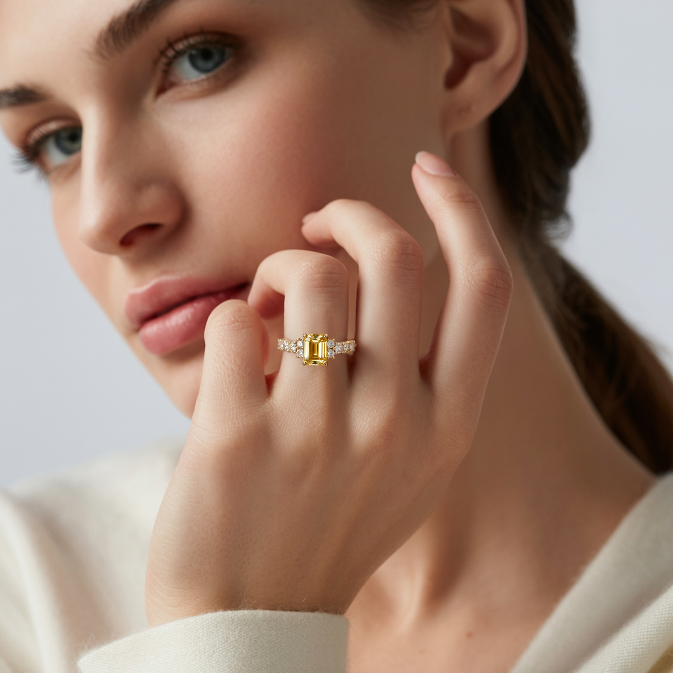 The Adelina Rae 2CT Emerald Cut Yellow Moissanite Ring