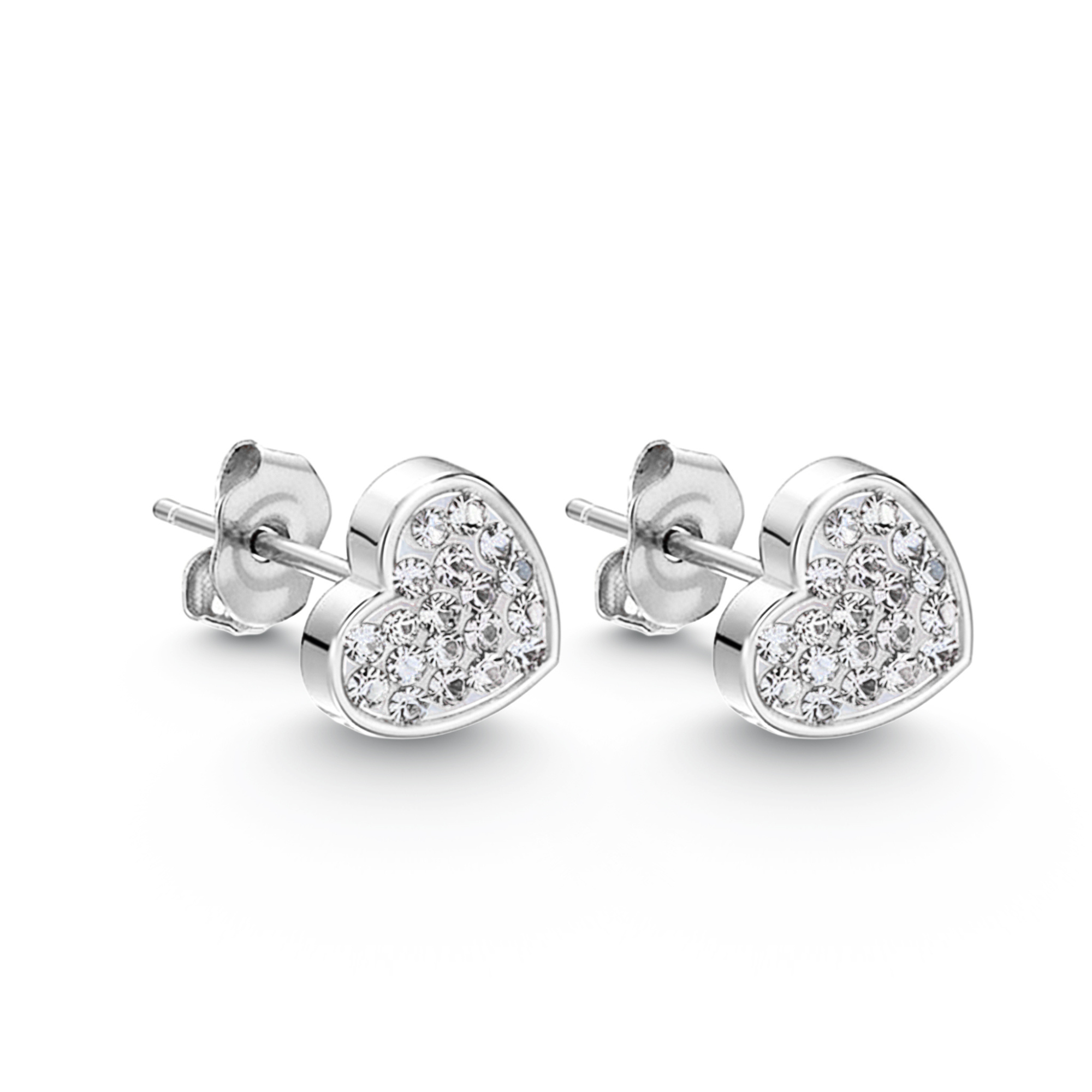 Diamanten Cluster Zilveren Hart Oorknopjes