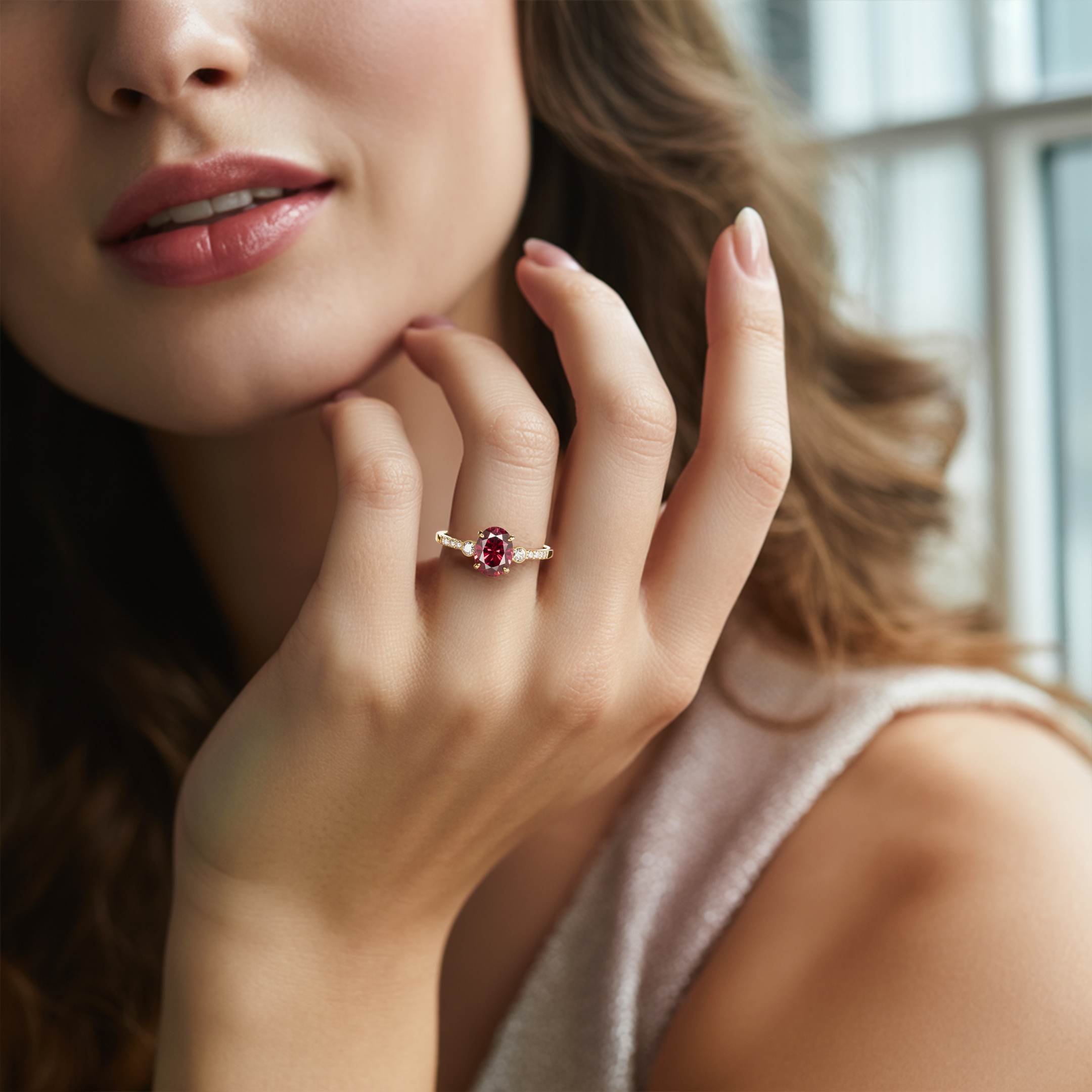 The Luna 2CT Oval Cut Red Moissanite Ring | To My Future Wife