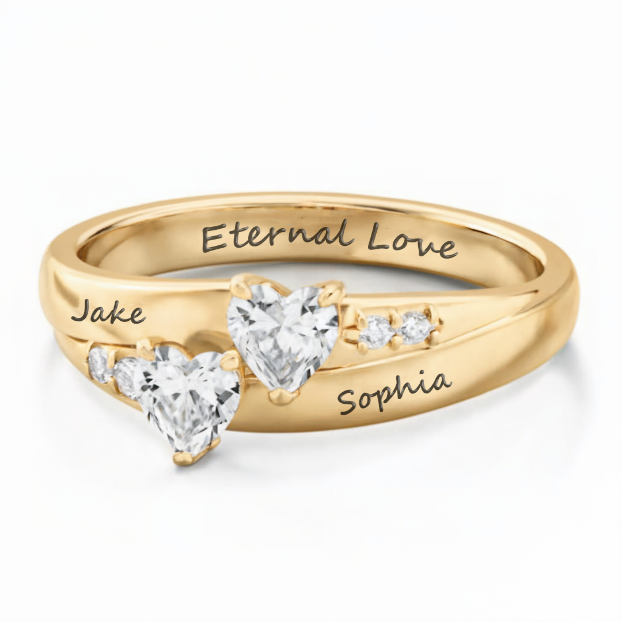 Engraved Gold Double Heart Promise Ring