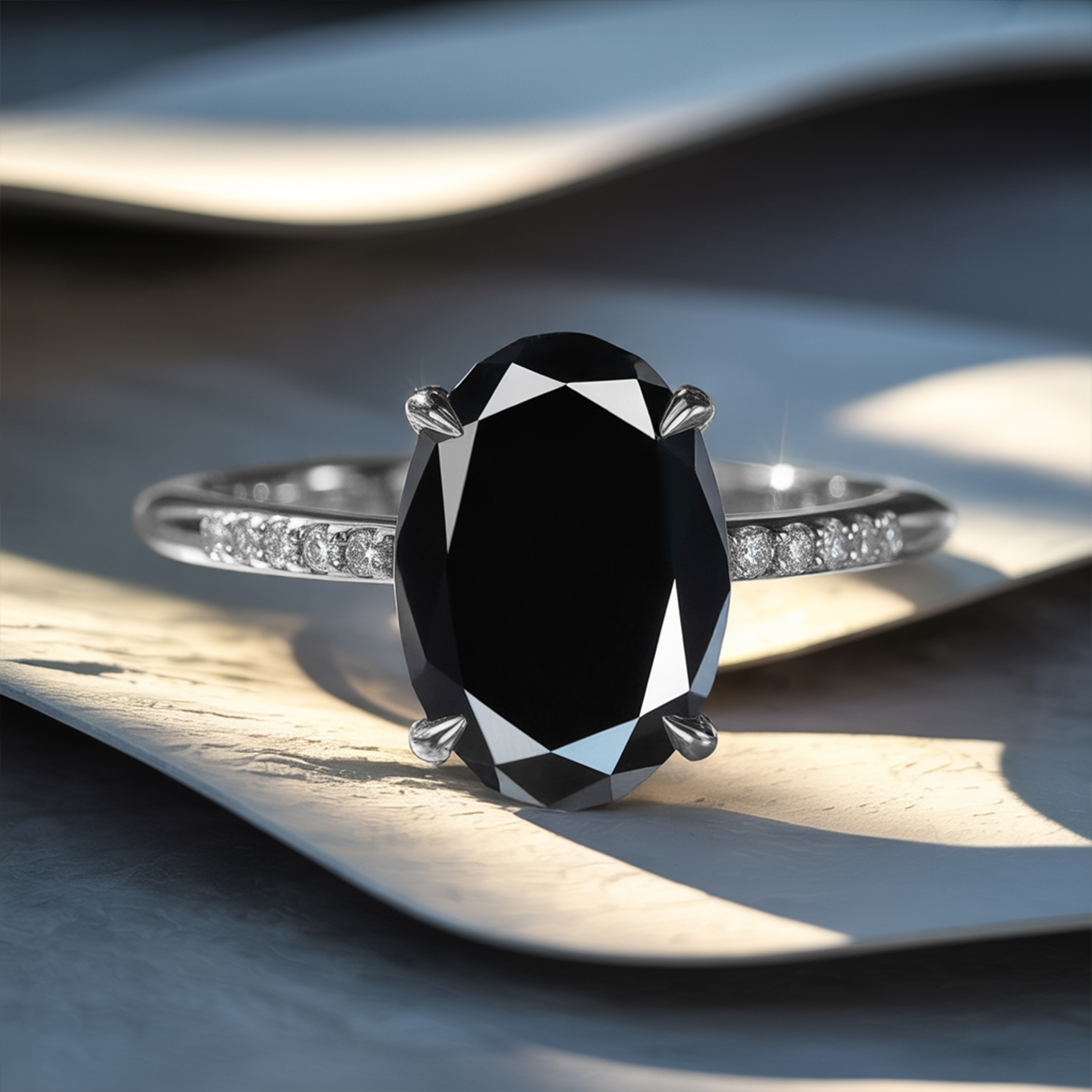 Der Opalin-Schwarz-Moissanit-Ring