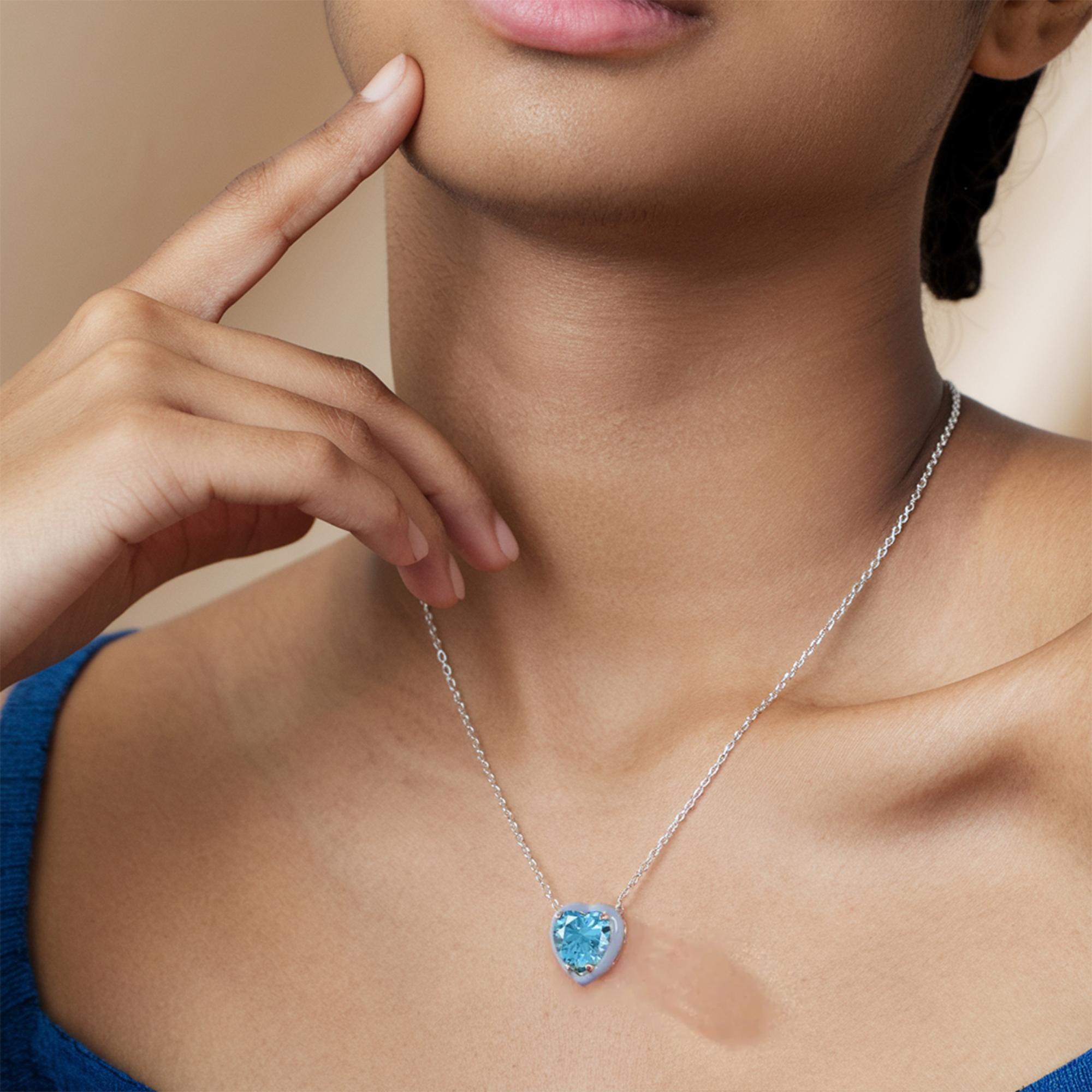 Collier Cœur Diamant Rose