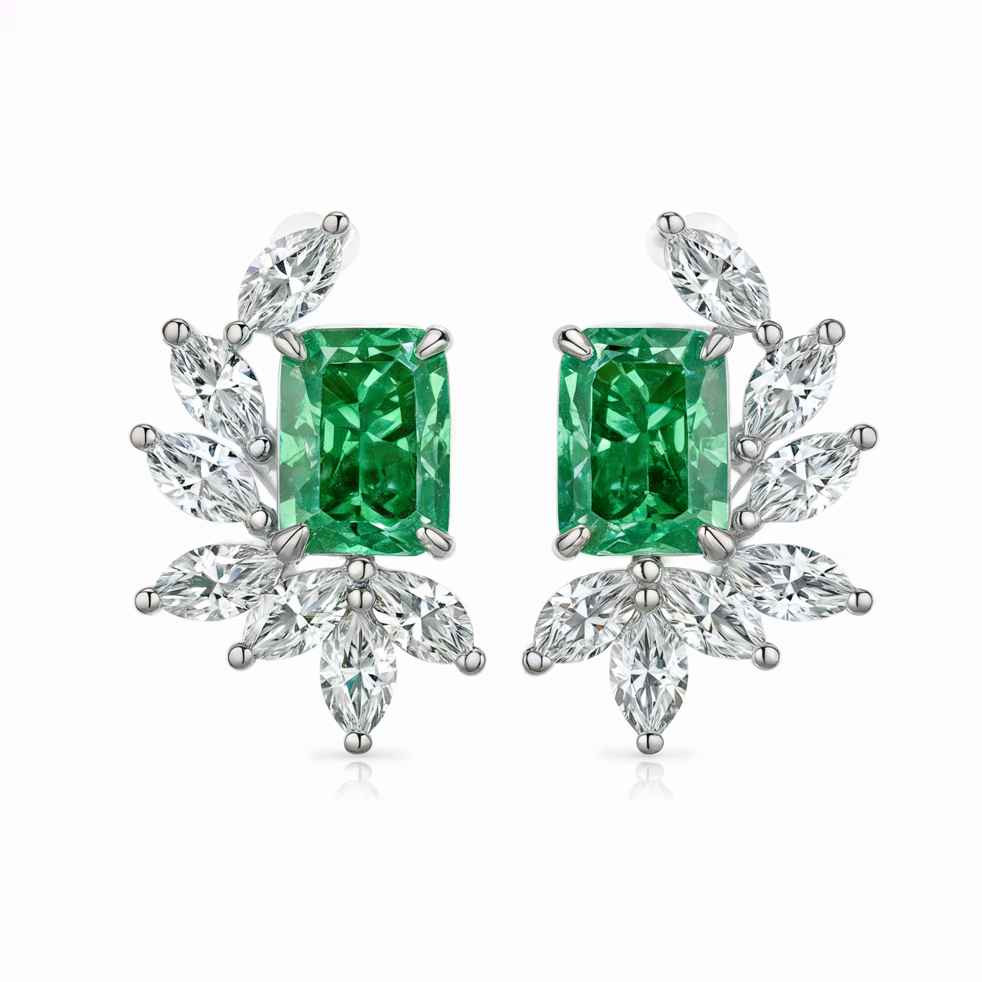 Groene Radiant Geslepen Diamanten Oorbellen