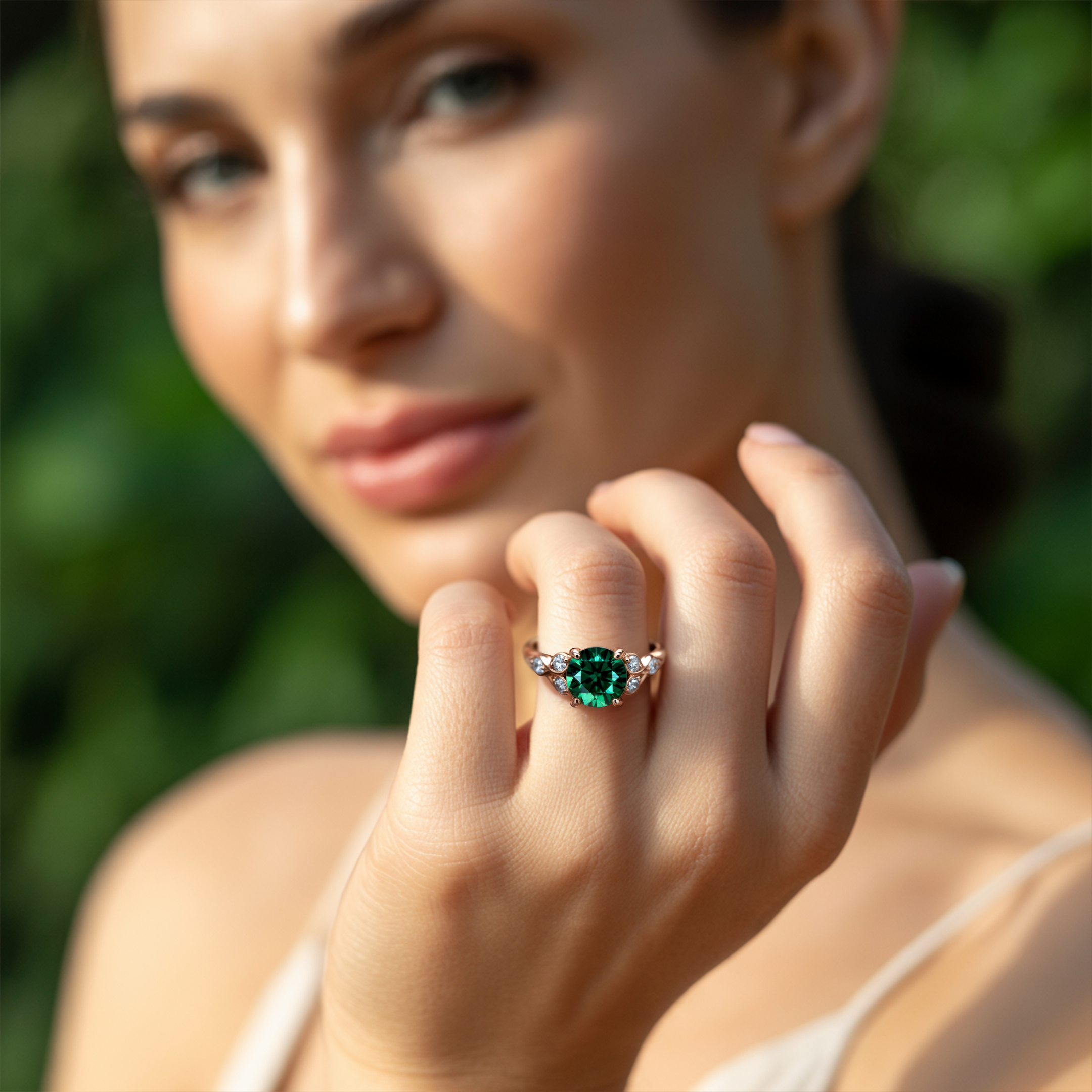 The Katalina 1.5CT Round Cut Green Moissanite Ring