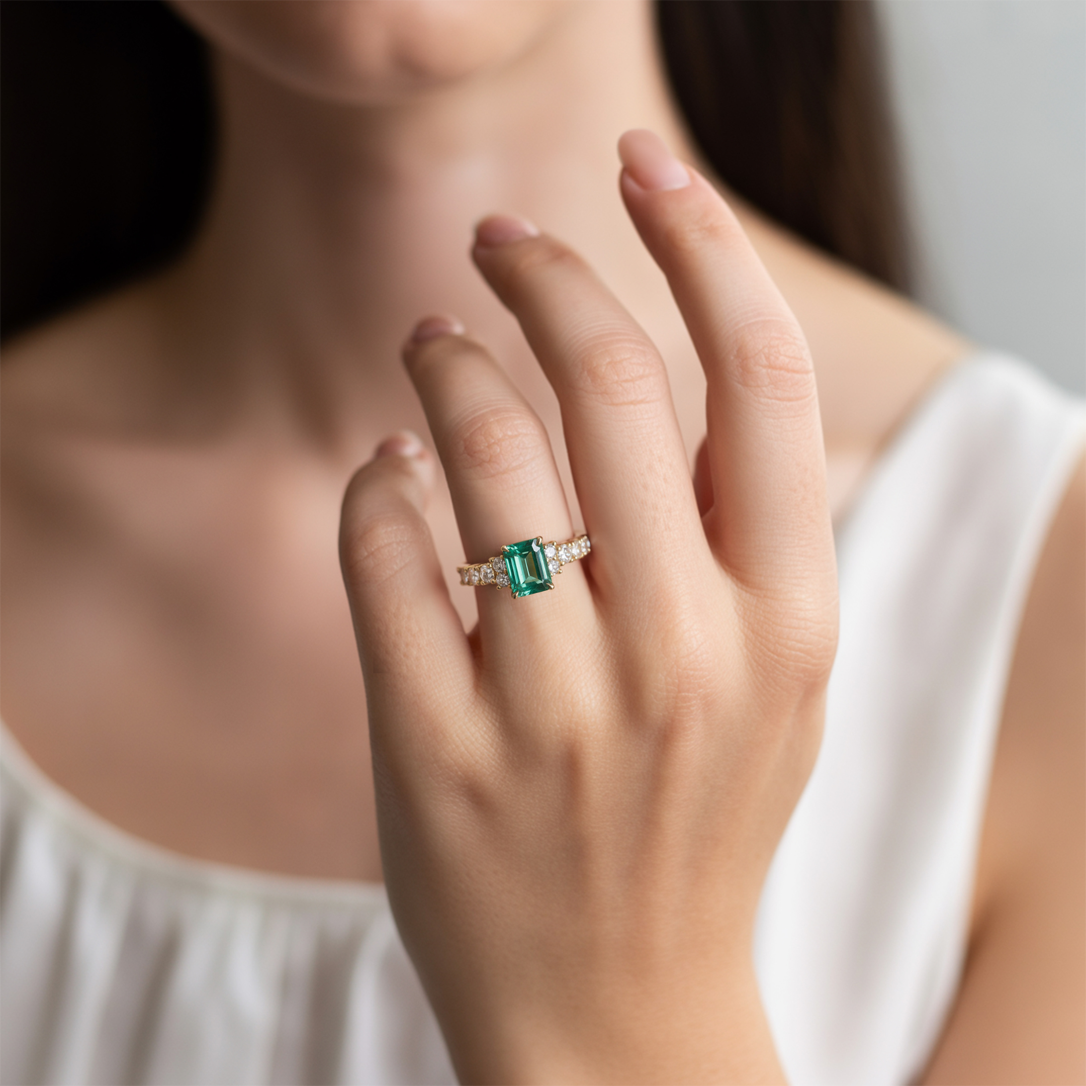 The Adelina Rae 2CT Emerald Cut Green Moissanite Ring