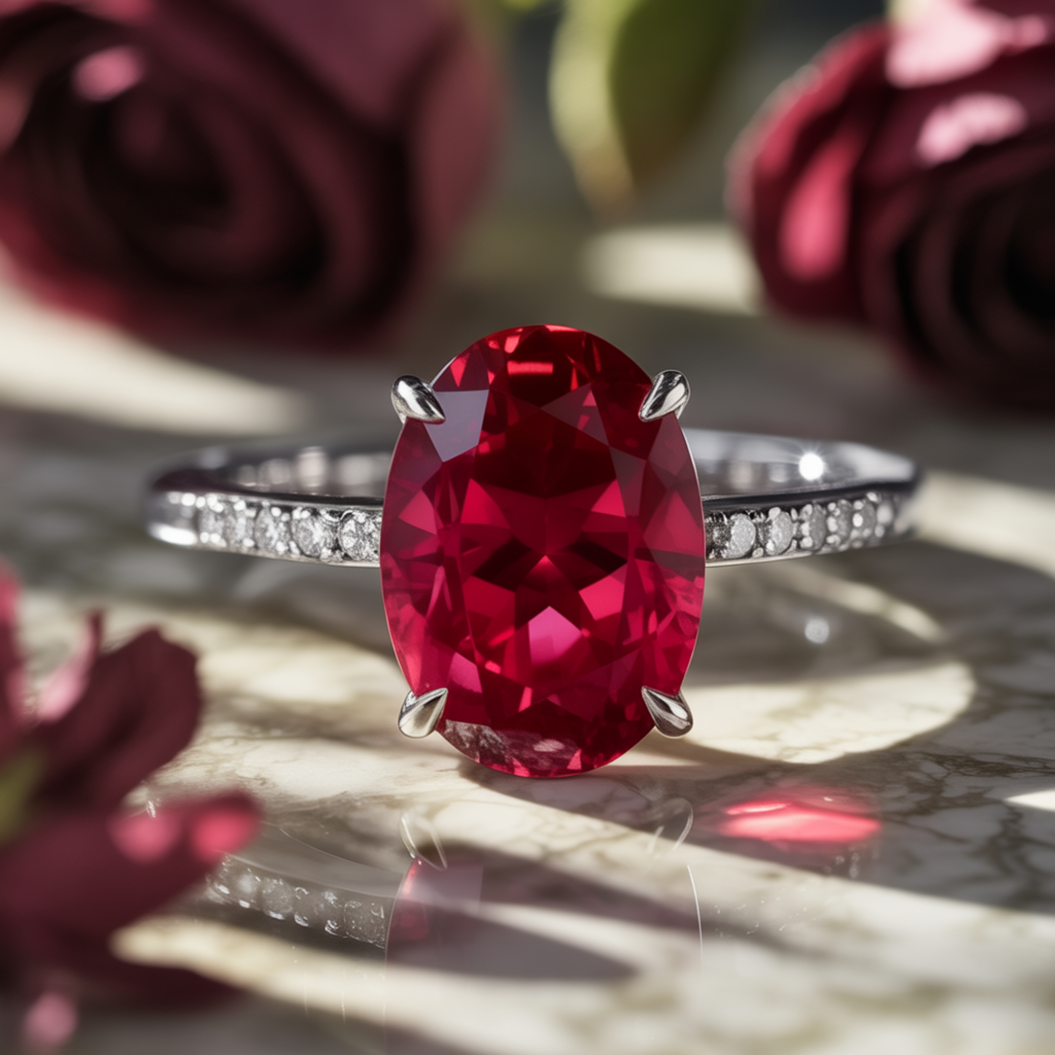 Der Opalin-Rot-Moissanit-Ring