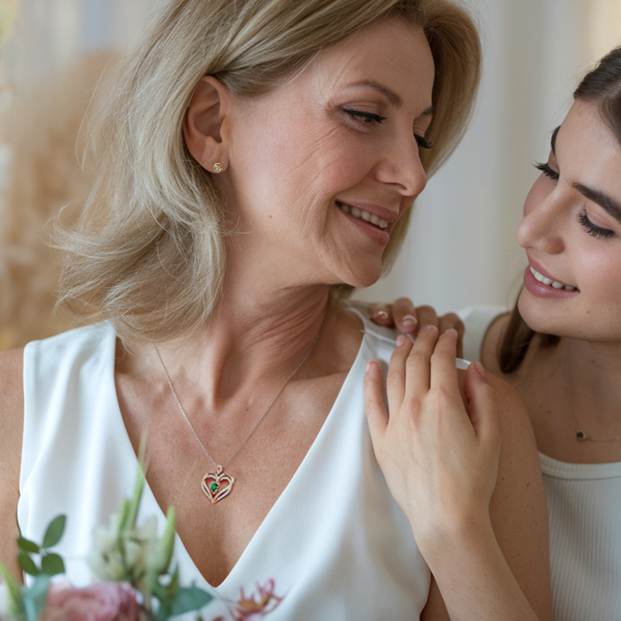 Bloem Hart Geboortesteen Ketting Hanger