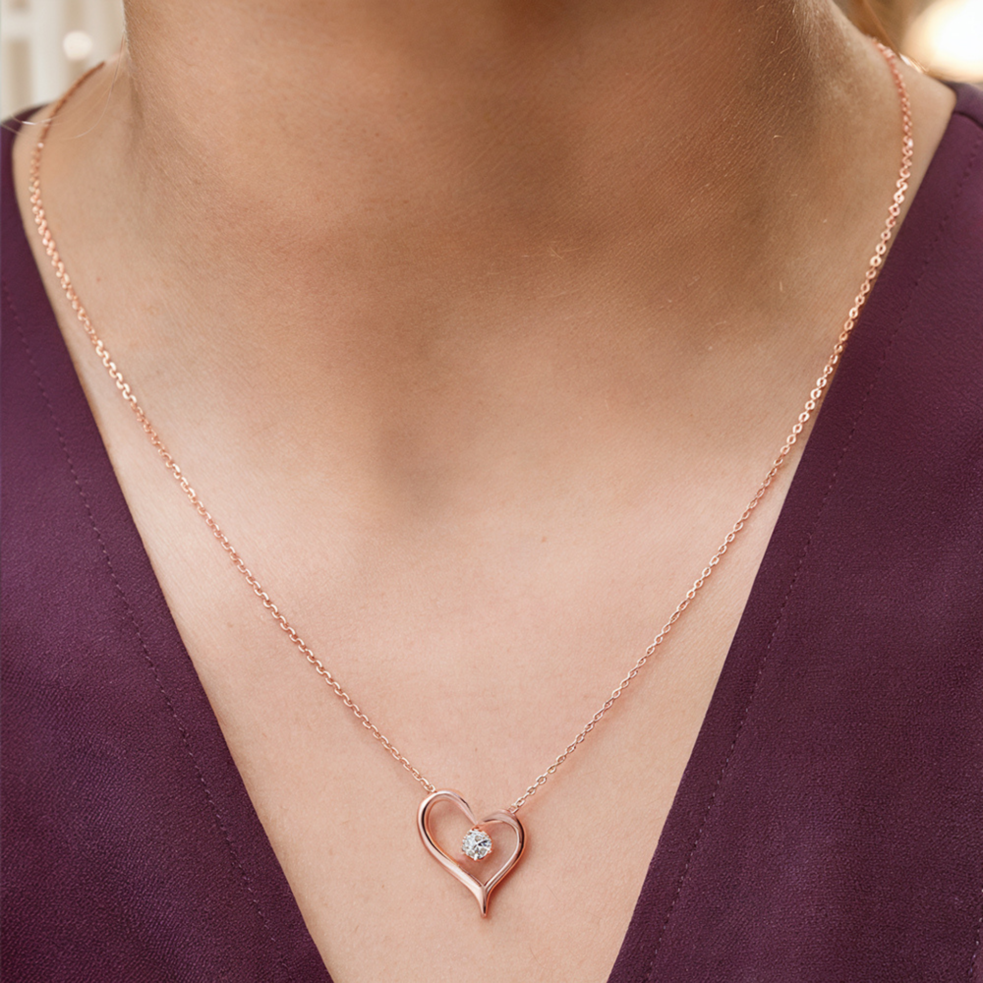 Collier avec Pendentif Coeur Solitaire