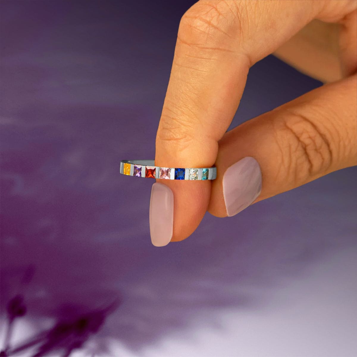 Bague personnalisée pierres de naissance familiales, coupe carrée - Argent Sterling S925
