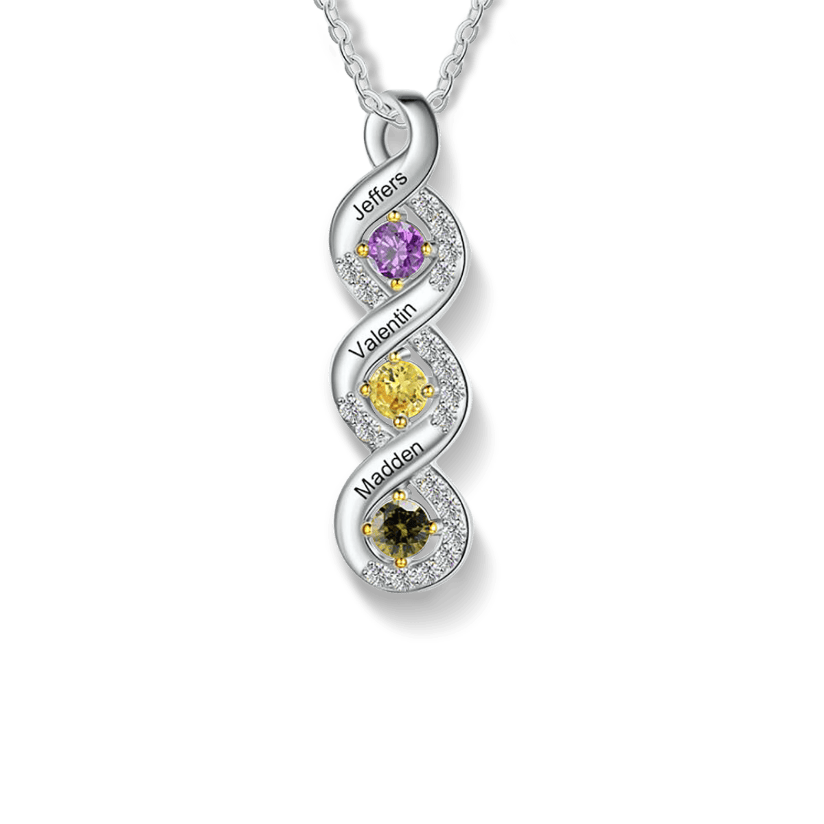 Personalisierte Familien-Halskette mit Geburtssteinen – S925 Sterling Silber