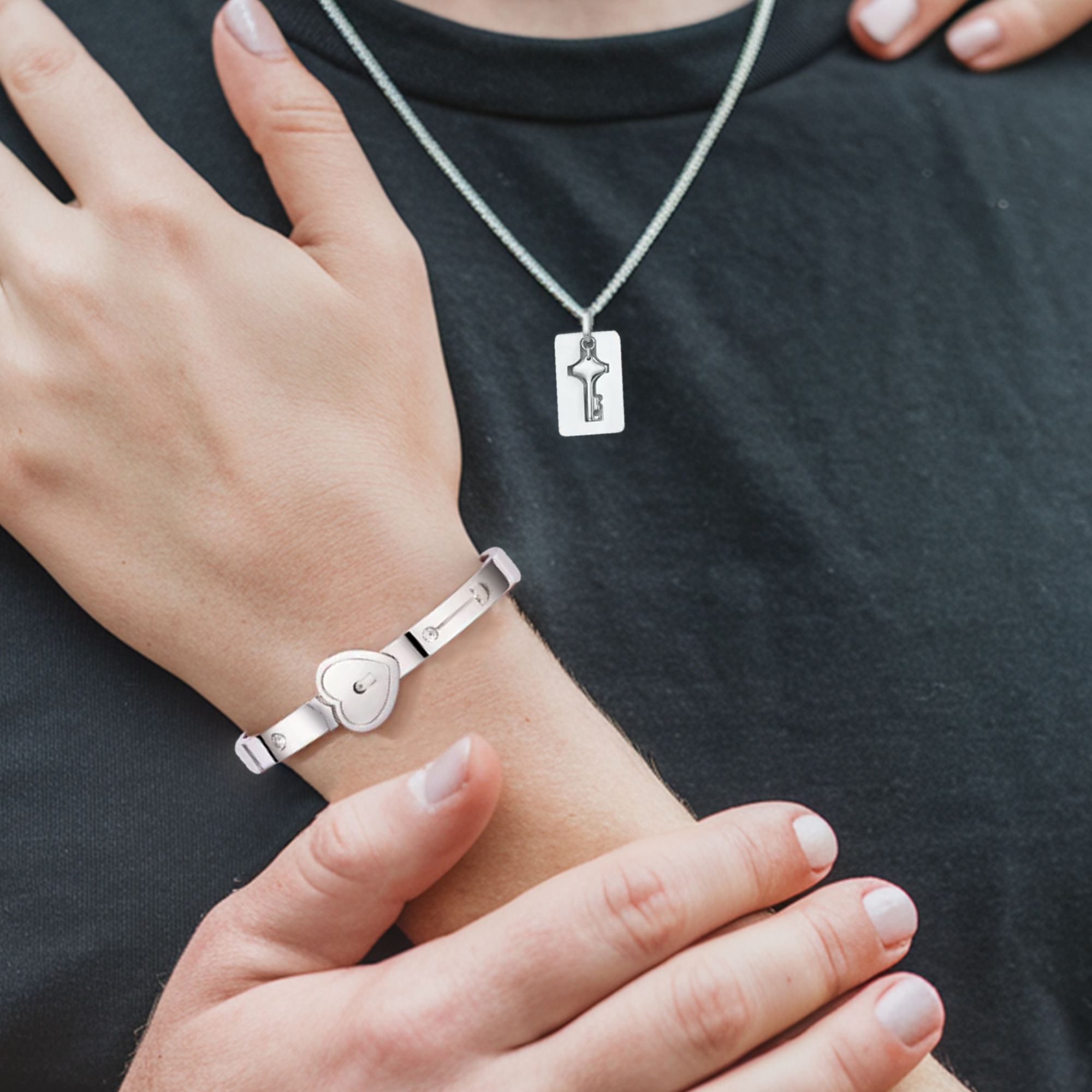 Ensemble collier et bracelet clé et cadenas pour couples