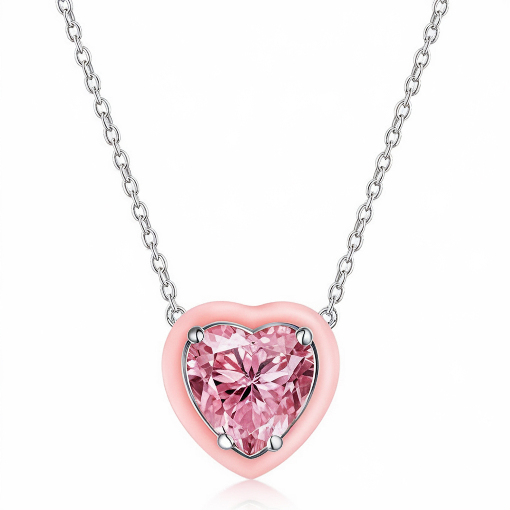 Collier Cœur Diamant Rose