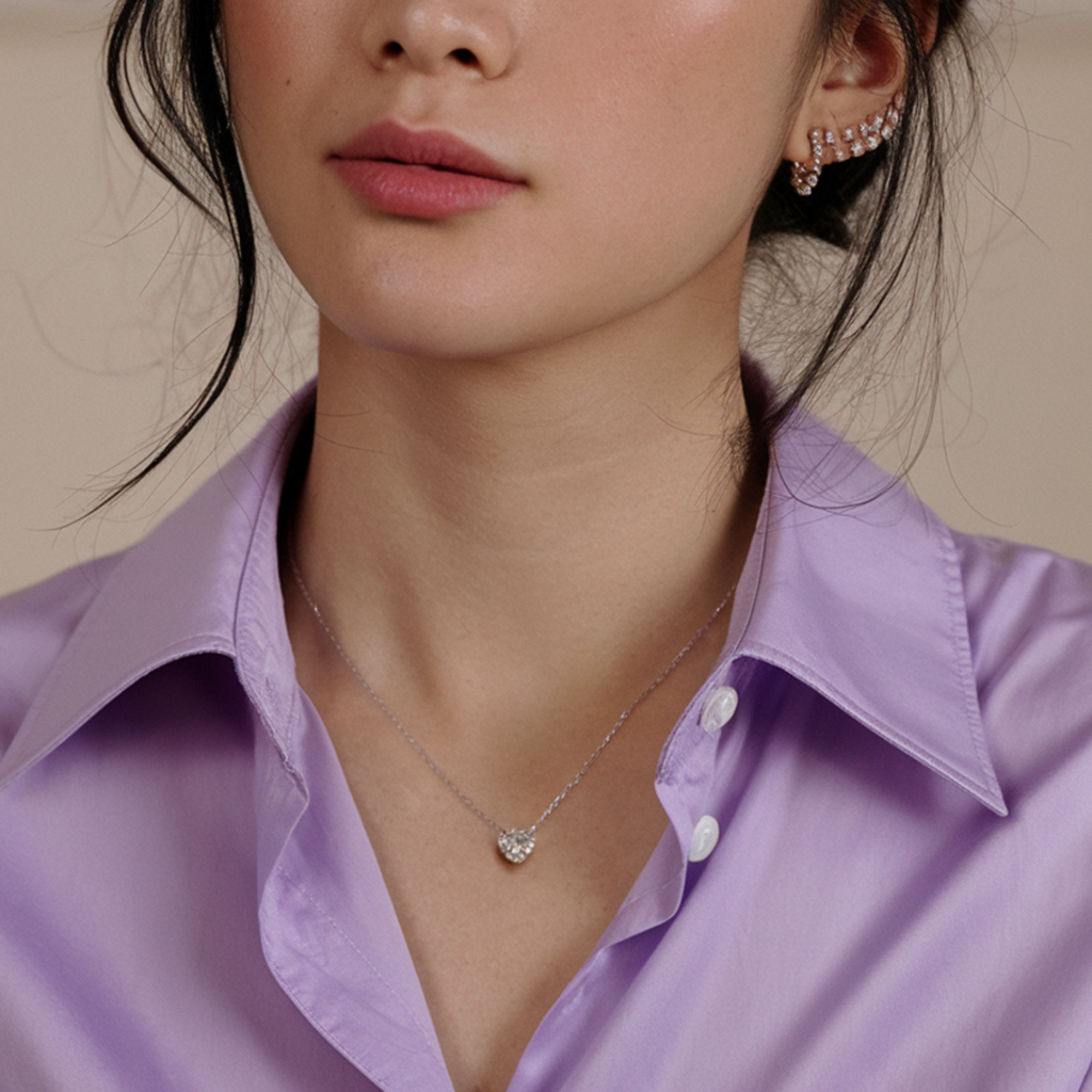 Collier avec Pendentif Coeur Halo Moissanite