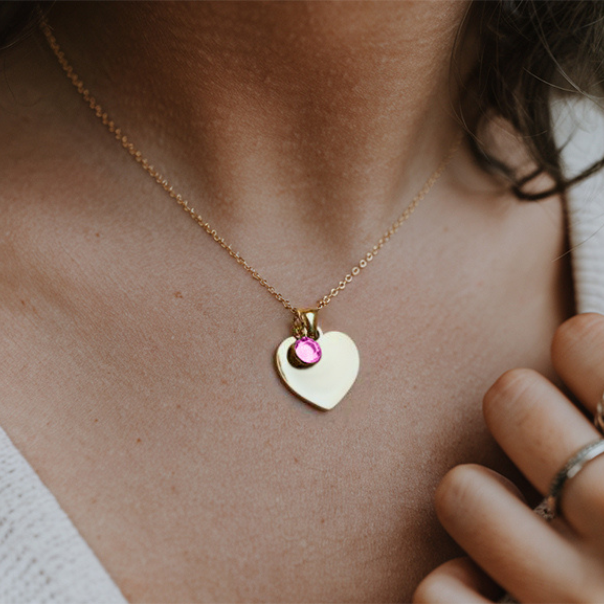 Collier Cœur Diamant Rose