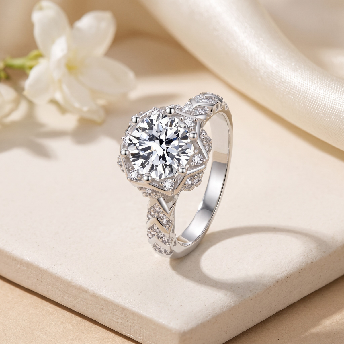 2CT Round Cut Halo Moissanite Ring — Silver hero