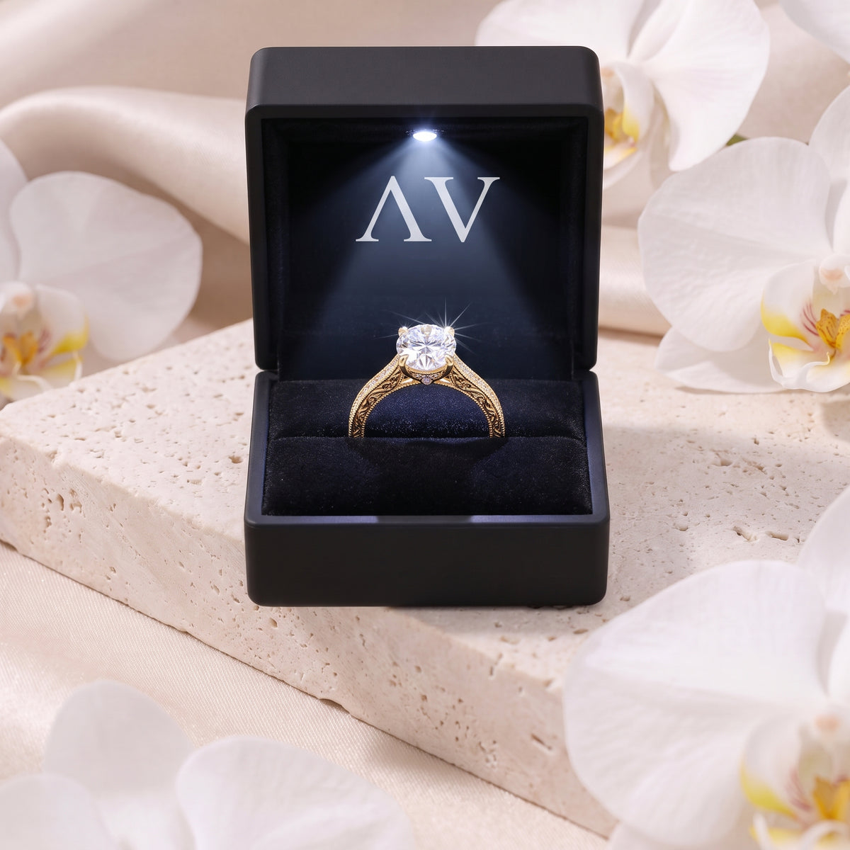 AI0009-OVA-1CT-PAVE-VINT - Premium LED Gift Box Presentation