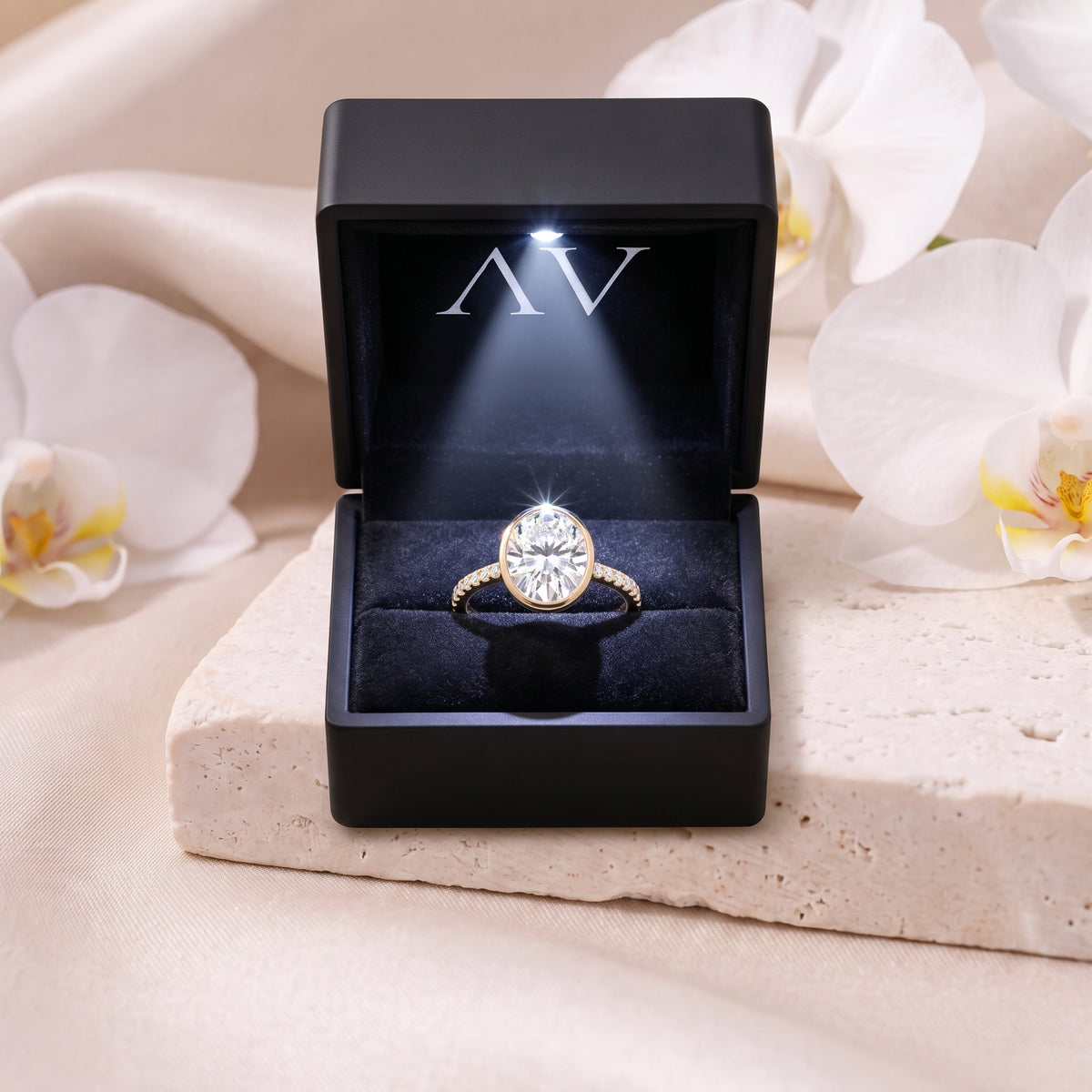 AI0009-OVA-2CT-PAVE-BEZEL - Premium LED Gift Box Presentation