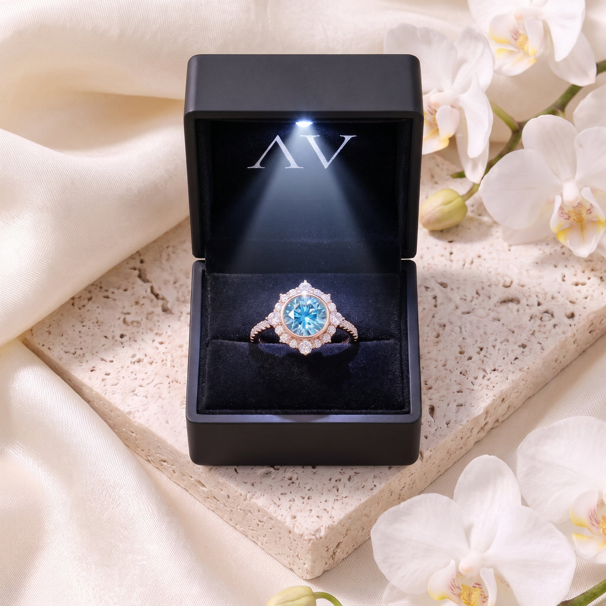 AI0010-ROU-2CT-PAVE-BEZEL - Premium LED Gift Box Presentation
