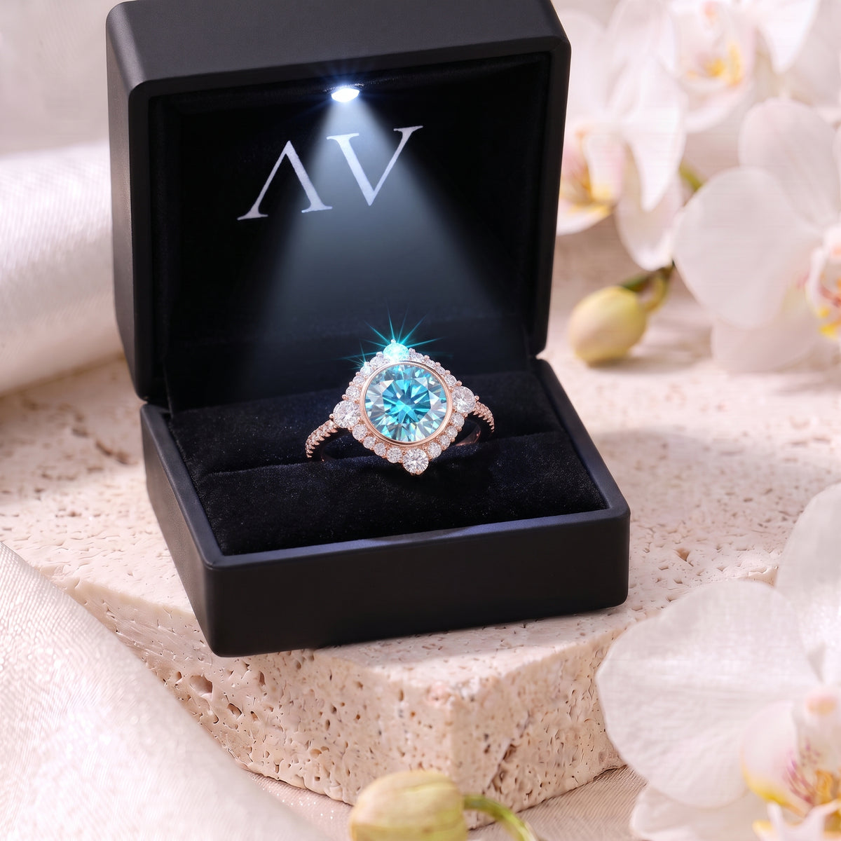 AI0010-ROU-3CT-PAVE-BEZEL - Premium LED Gift Box Presentation