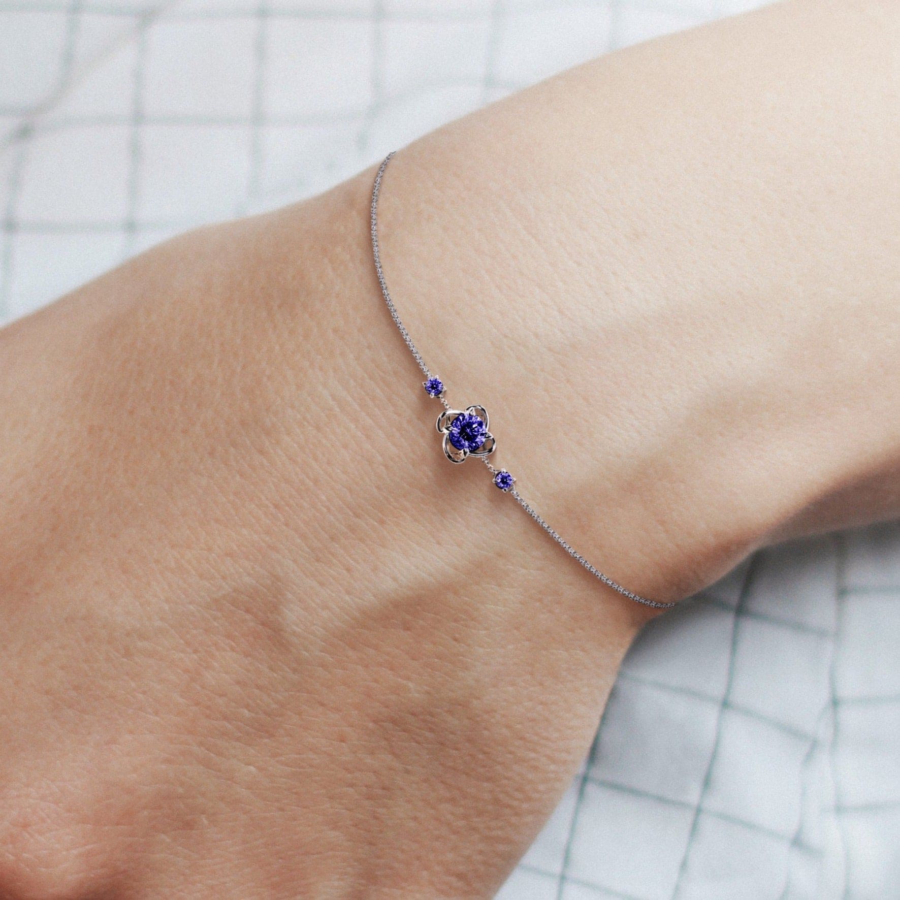 Armband mit Amethyst-Geburtsstein für Februar – S925 Sterling Silber
