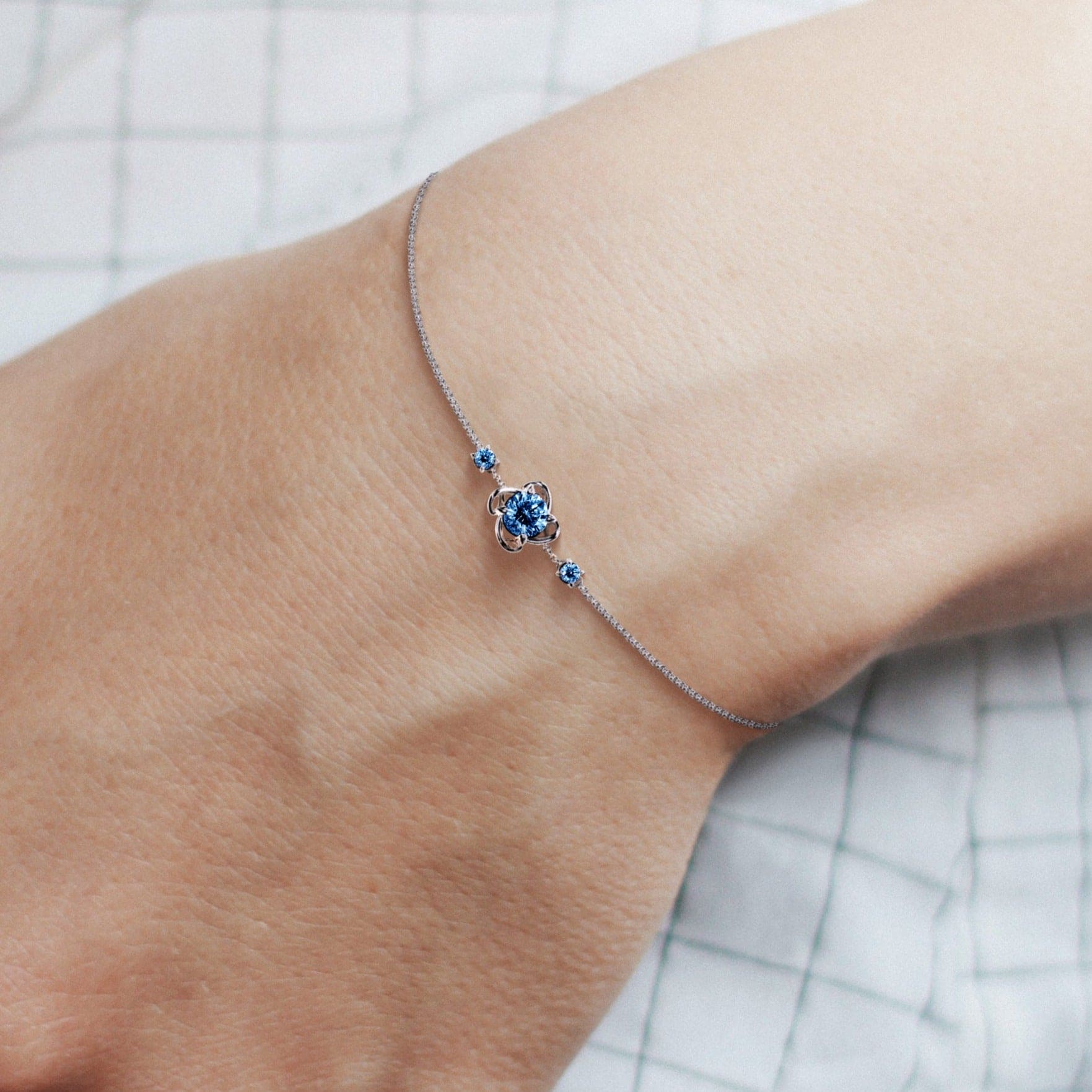 März Aquamarin Geburtsstein Armband - S925 Sterling Silber