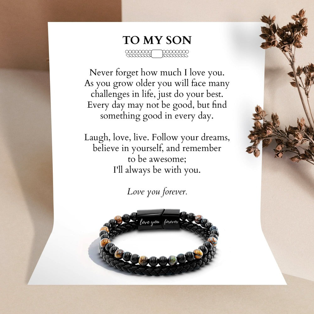 An meinen Sohn | Liebe dich für immer | Lederperlenarmband