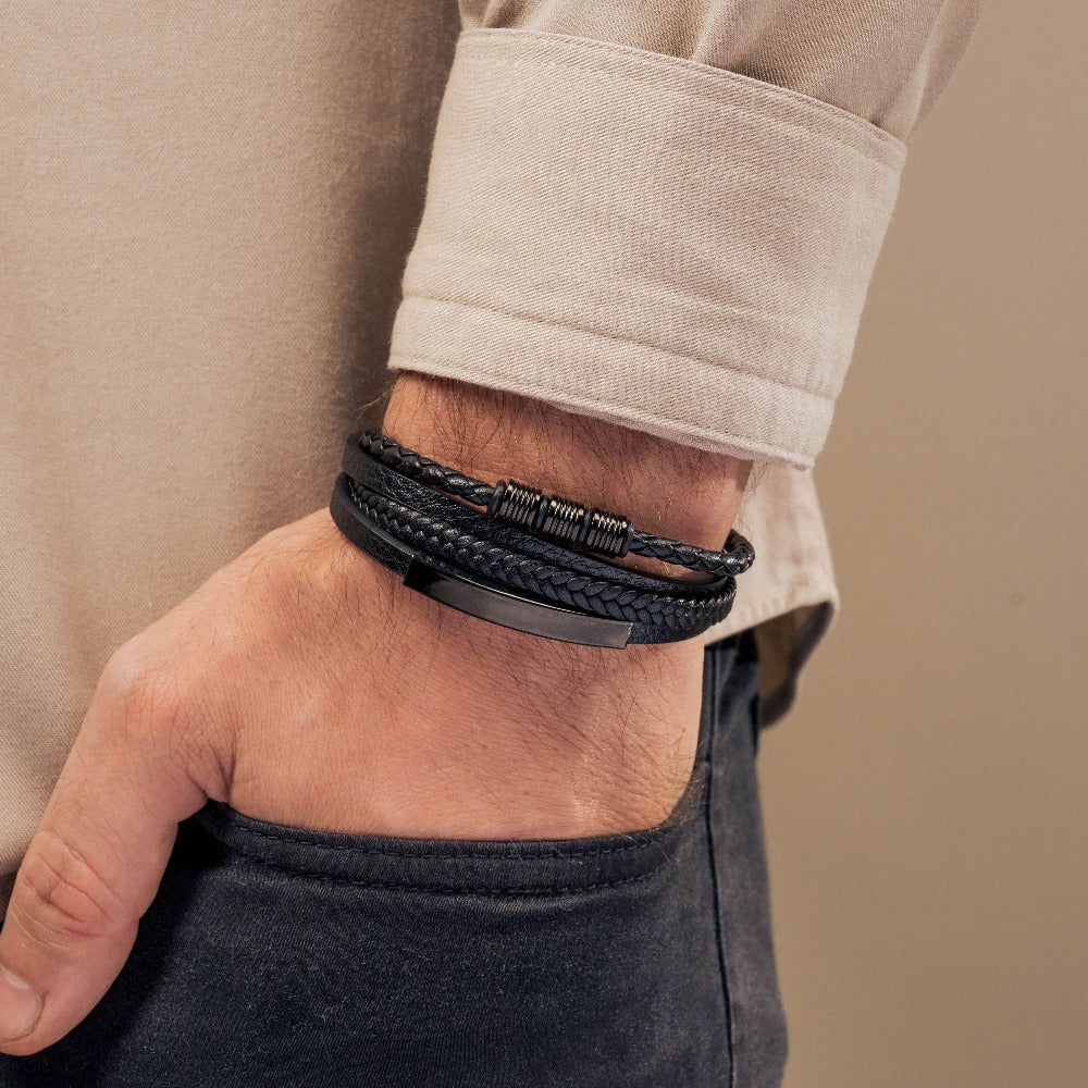 Schwarzes Lederarmband „Love You Forever“ für Herren