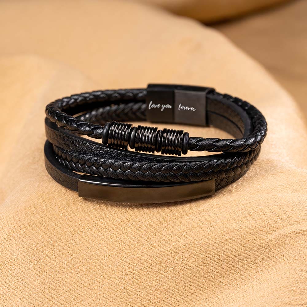 Schwarzes Lederarmband „Love You Forever“ für Herren