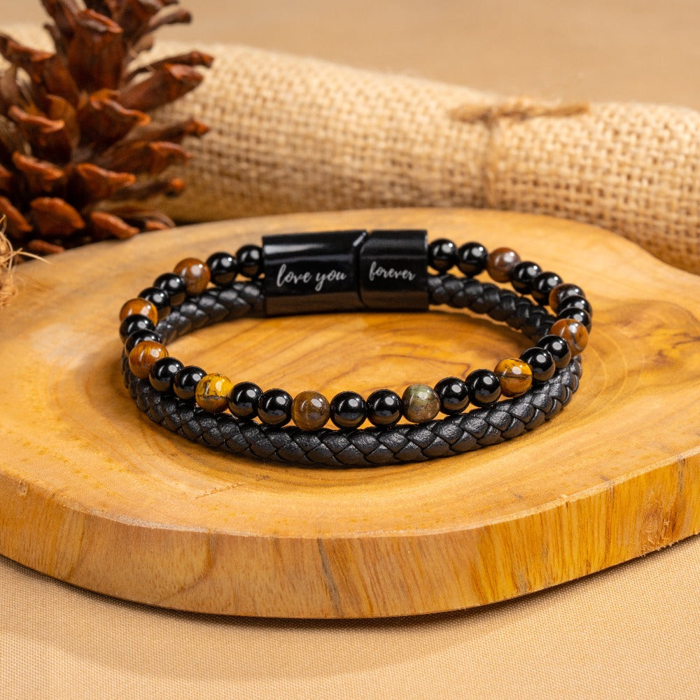 Bracelet en cuir perlé 'Je t'aimerai toujours' pour homme