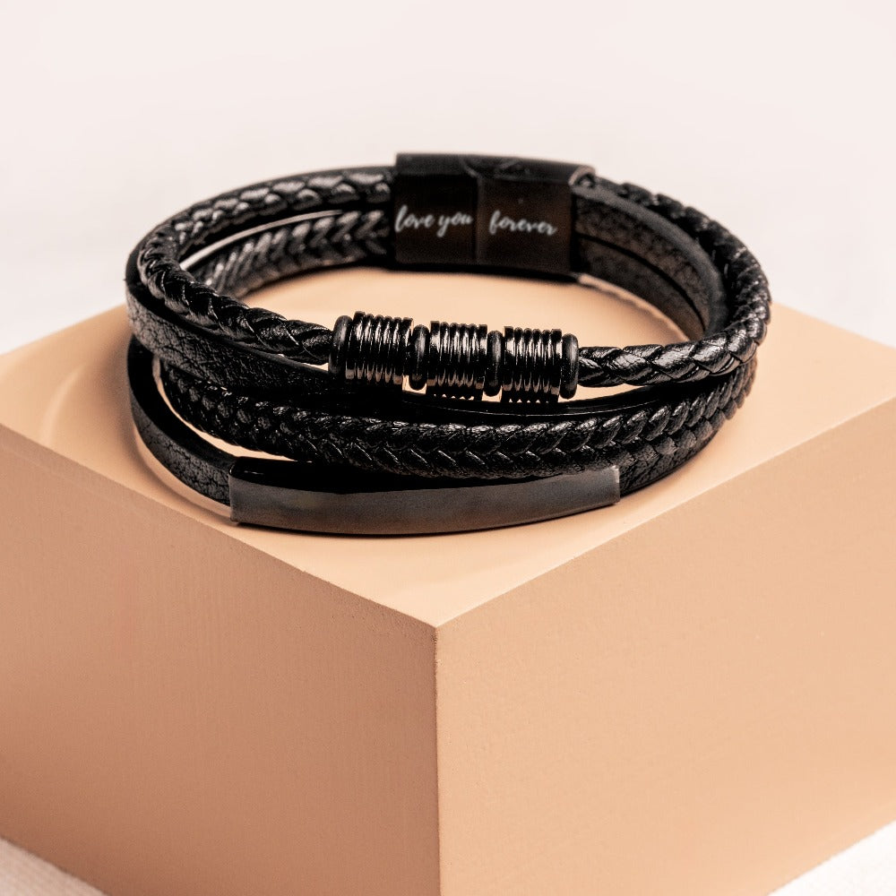 Schwarzes Lederarmband „Love You Forever“ für Herren