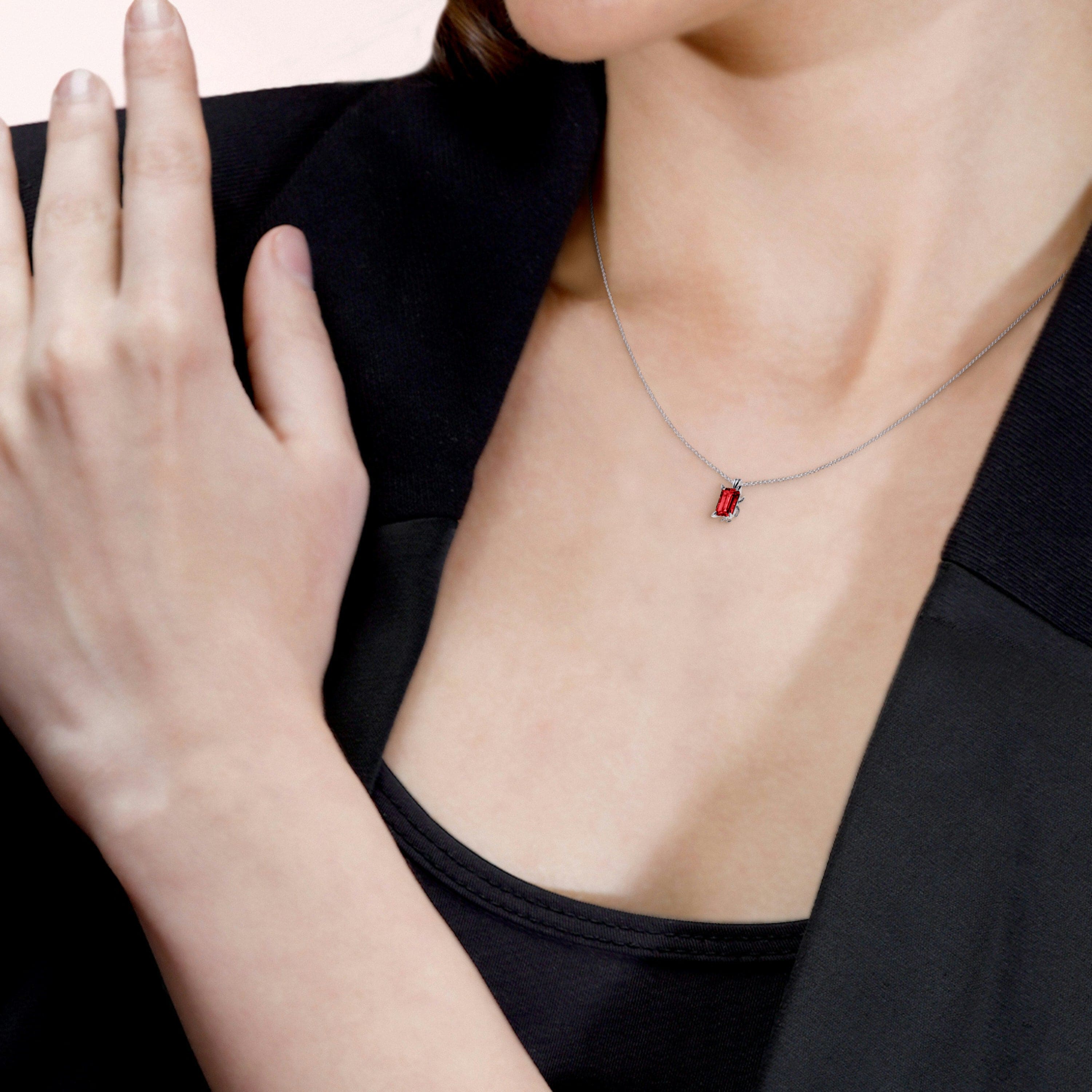 Juli Robijn Geboortesteen Ketting - S925 Sterling Zilver
